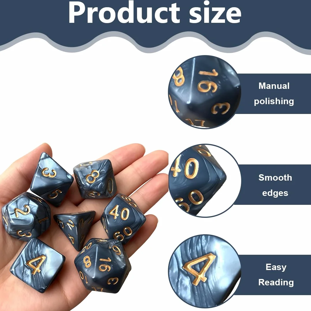 Juego de Dados Poliédricos para Varios Juegos, 7 Piezas, Dados de Rol con 20 Caras, Dados de Colores con Bolsas para