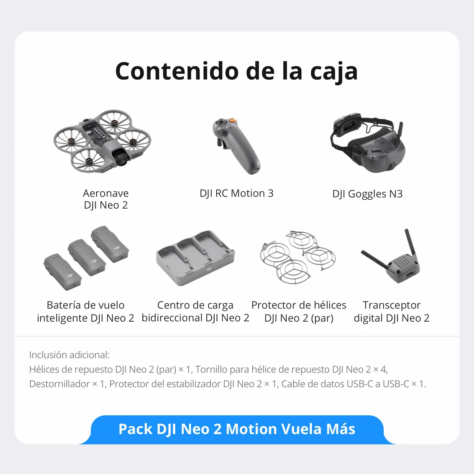 DJI Pack Neo 2 Motion Vuela Más con RC Motion 3 y Goggles N3, transmisión estable con transceptor digital, dron 4K para principiantes, vuelo FPV, 3 baterías
