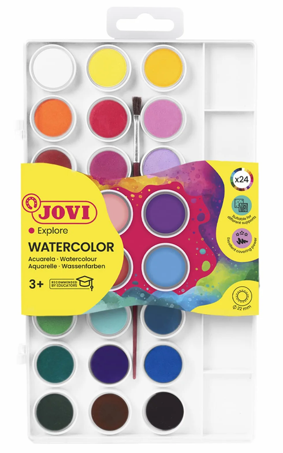 Jovi-725001 Estuche Acuarelas, Color surtido, Unidad (Paquete de 1) (800 24) | Colores brillantes e Intensos, secado rápido, a partir de 3 años