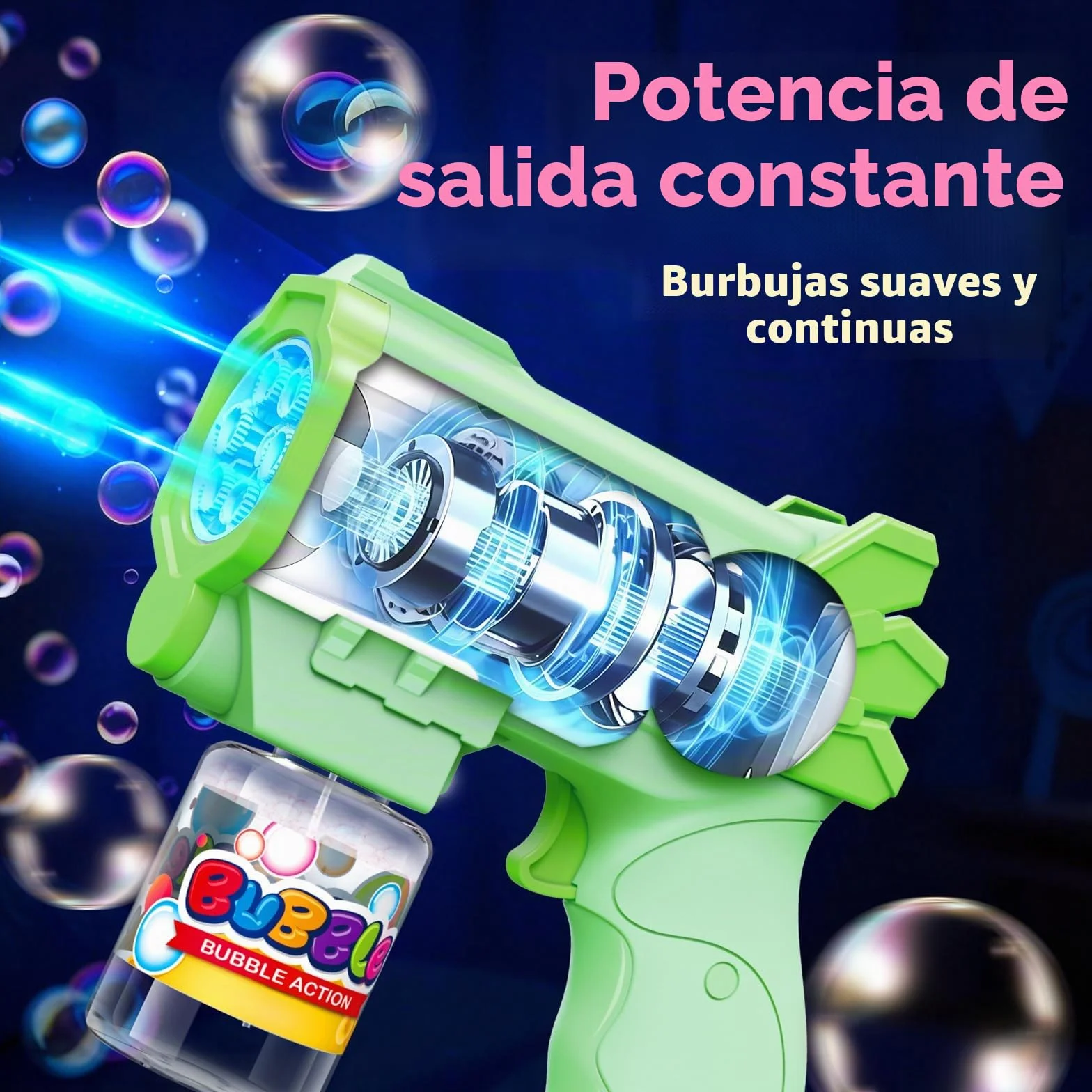 Tecnock Pack de 3 Pistolas de Burbujas Automáticas para Niños, 12 Pilas AA Incluidas, 3 Botellas de Solución y 5 Recargas, Ligeras, Antiderrames, Regalo de Cumpleaños y Detalles para Fiestas