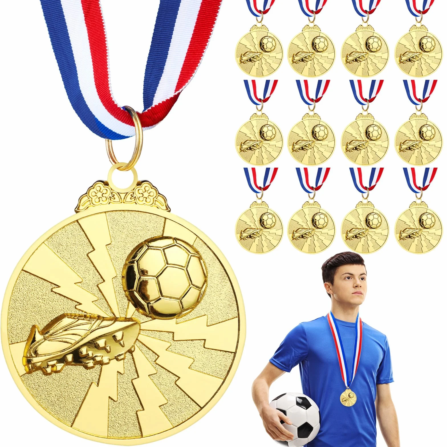 Medallas de Metal de Aleación de Zinc, 12 Pcs Medallas de Fútbol para Ganador con Cinta