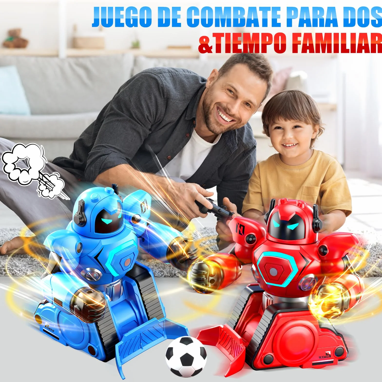Herenear Robot Kombat Teledirigido con Muñeca Eyectora, 2 Piezas RC Robot Juguete con Luz LED y Música, 360° RobotCombate de Boxeo, Coche de Fútbol Teledirigido Regalos para Niños 6 Años