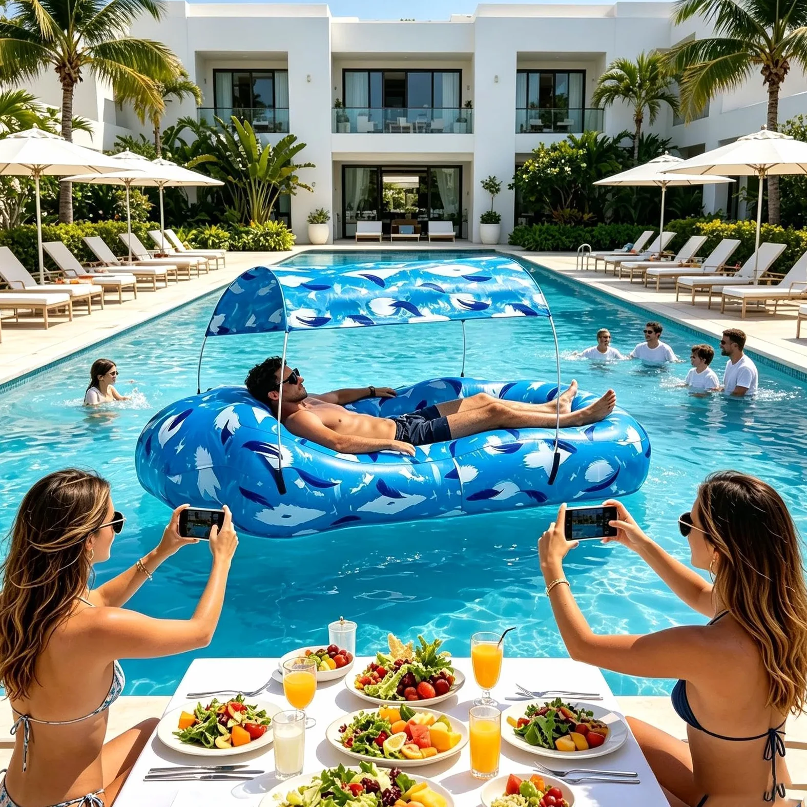 Sofá cama inflable para playa, toldo para, silla flotante portátil | Vacaciones viaje camping frente al mar senderismo picnic jardín salón acuático al aire libre