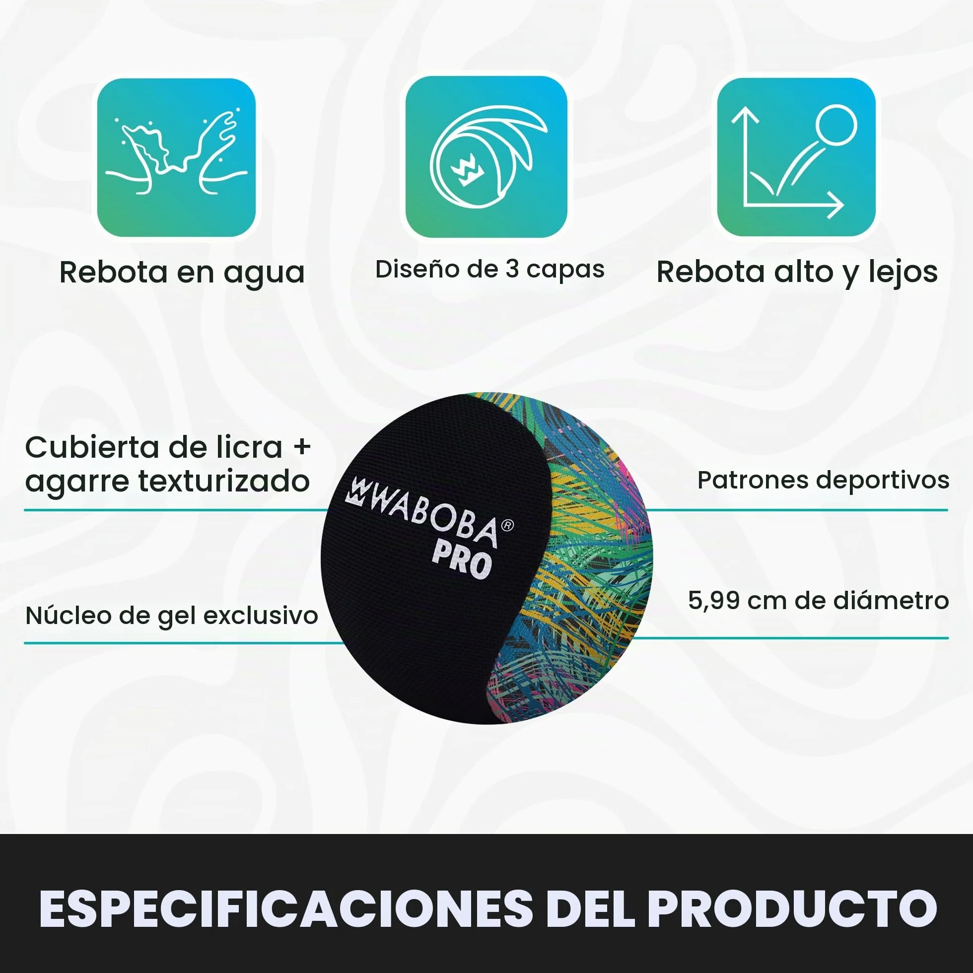 Waboba AZ-101-WS Pro - Bola de Rebote de Agua, Rayas onduladas, Talla única