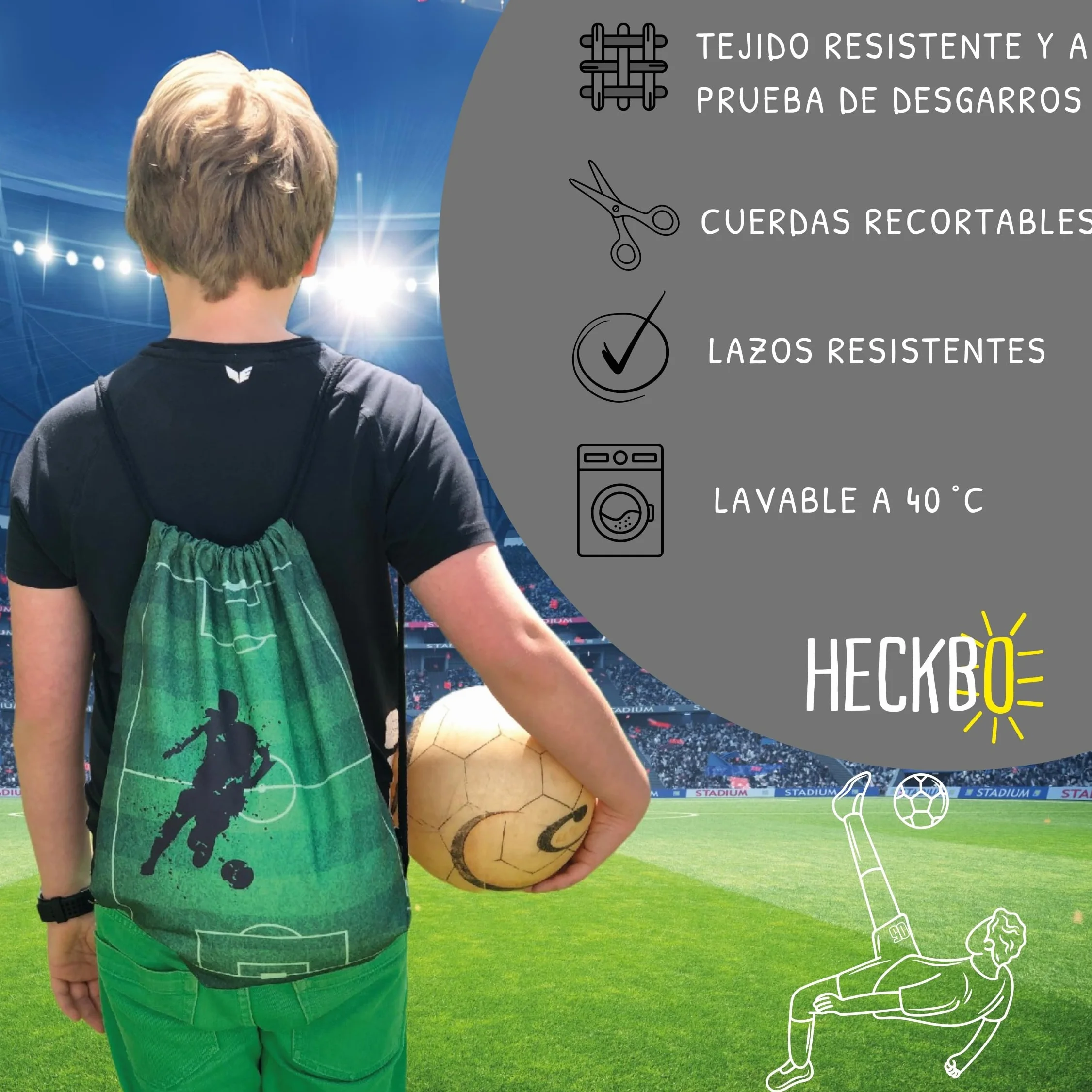 HECKBO bolsa de gimnasia infantil con cordón ropa deportiva botella para beber