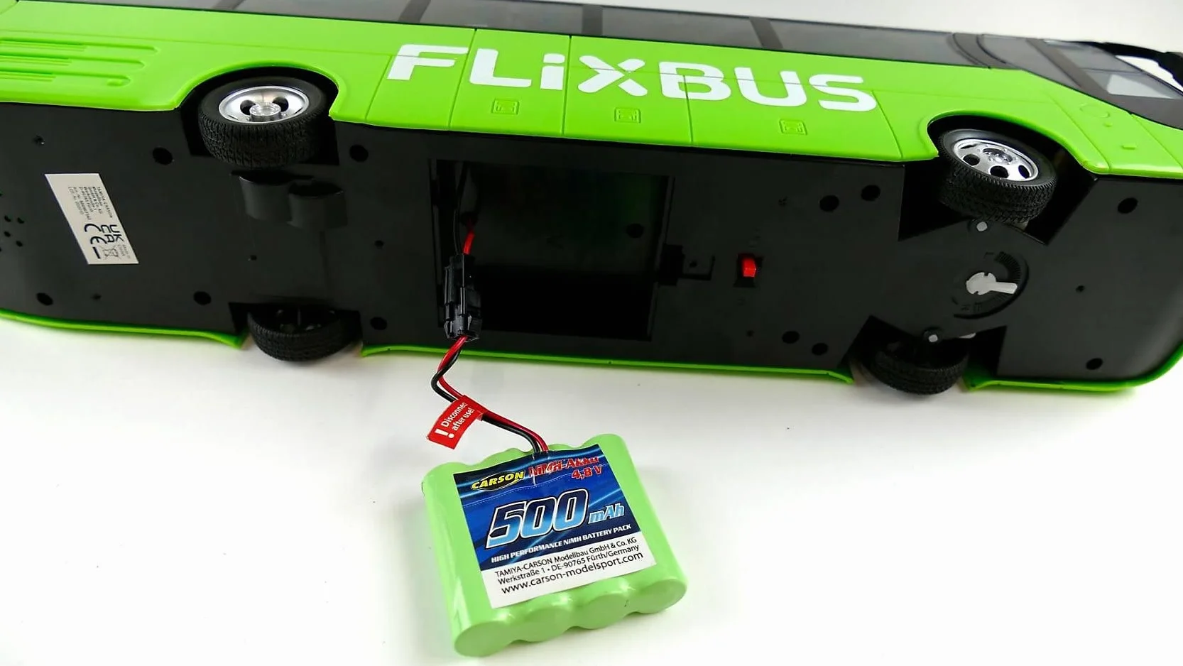 Carson 500907342 FlixBus 2.4GHz - 100% Listo para Conducir, autobús de Juguete, Coche de Juguete, Coche teledirigido, para niños a Partir de 8 años, Tiempo de conducción Aprox. 60 min.