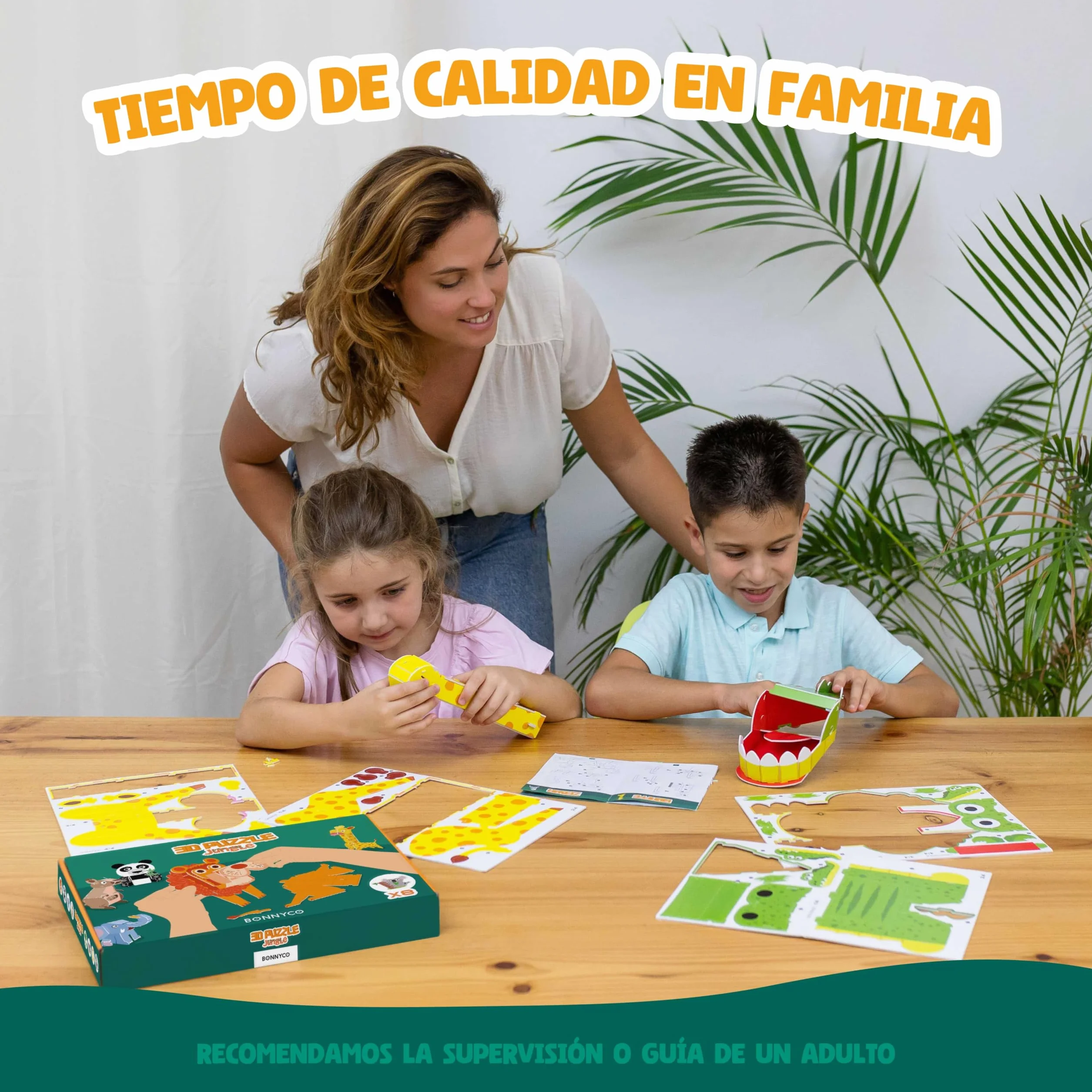 BONNYCO Puzzle 3D Animales de la Jungla, Pack 8 Rompecabezas Infantil para Niños 6-10 Años