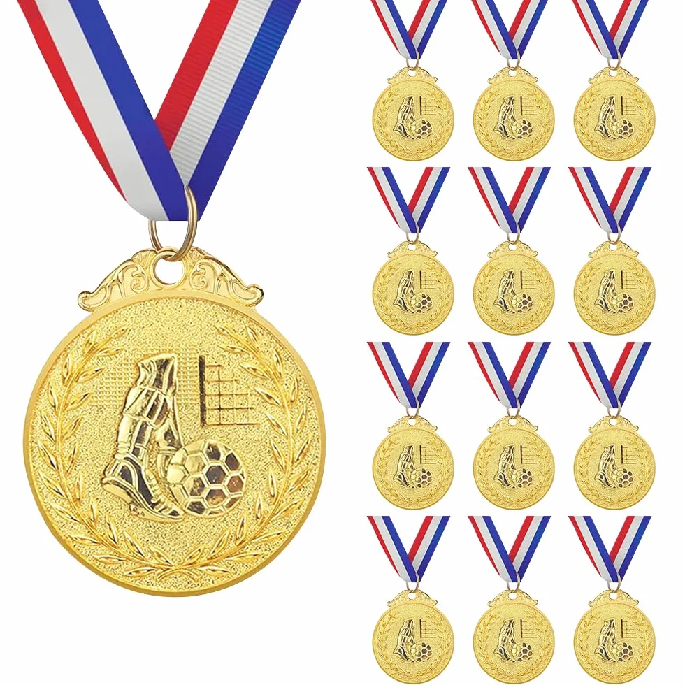 Medallas Futbol Niños Personalizadas con Cintas Cuello, Medallas Deportivas Oro para Ganador, Regalo Fiesta Deporte Infantil Adultos