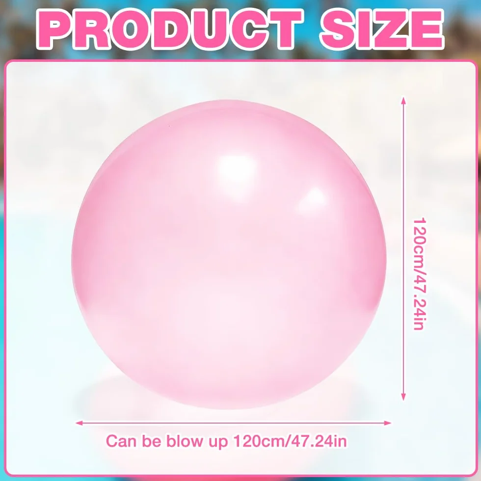 Bubble Ball XXL, HOVCEH 120cm Pelota Wubble Bubble Ball, TPR Transparente Reusable Pelota Hinchable Gigante para Playa, Jardín (Rosa)