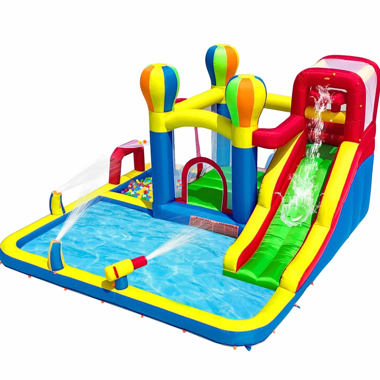 Baralir Castillo Hinchable para Interiores, tobogán seco y Agua, Adecuado para niños de 3 a 8 años, Castillo Hinchable para Exteriores con Ventilador, 343 x 338 x 202 cm