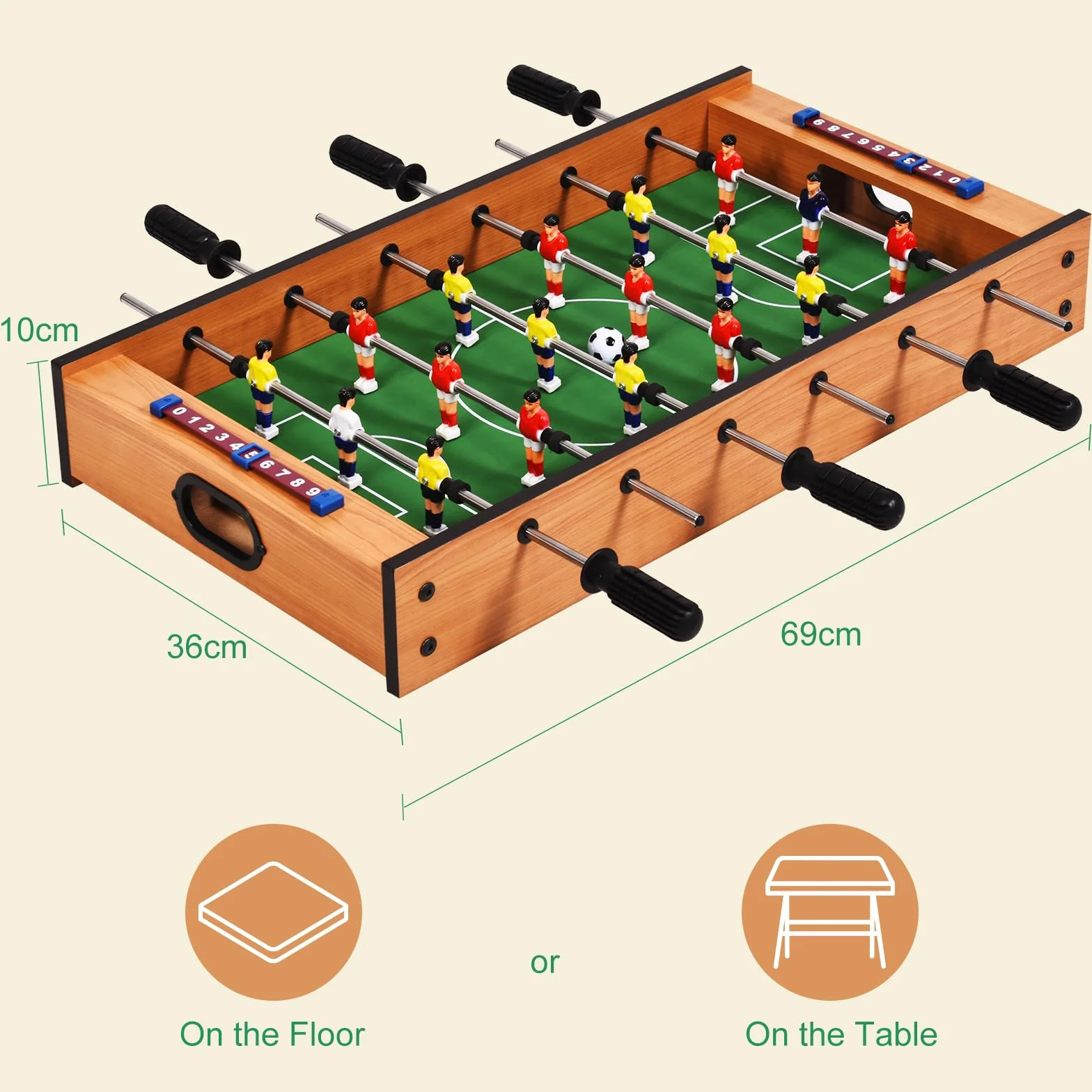 HOMASIS Mesa multijuegos de Madera para niños, Mesa de futbolín y Air Hockey con Asas duraderas, Mesa de Juego de fútbol para el hogar, Bar, Oficina, para niños de 4+ años, 69x36x10cm, Multicolor