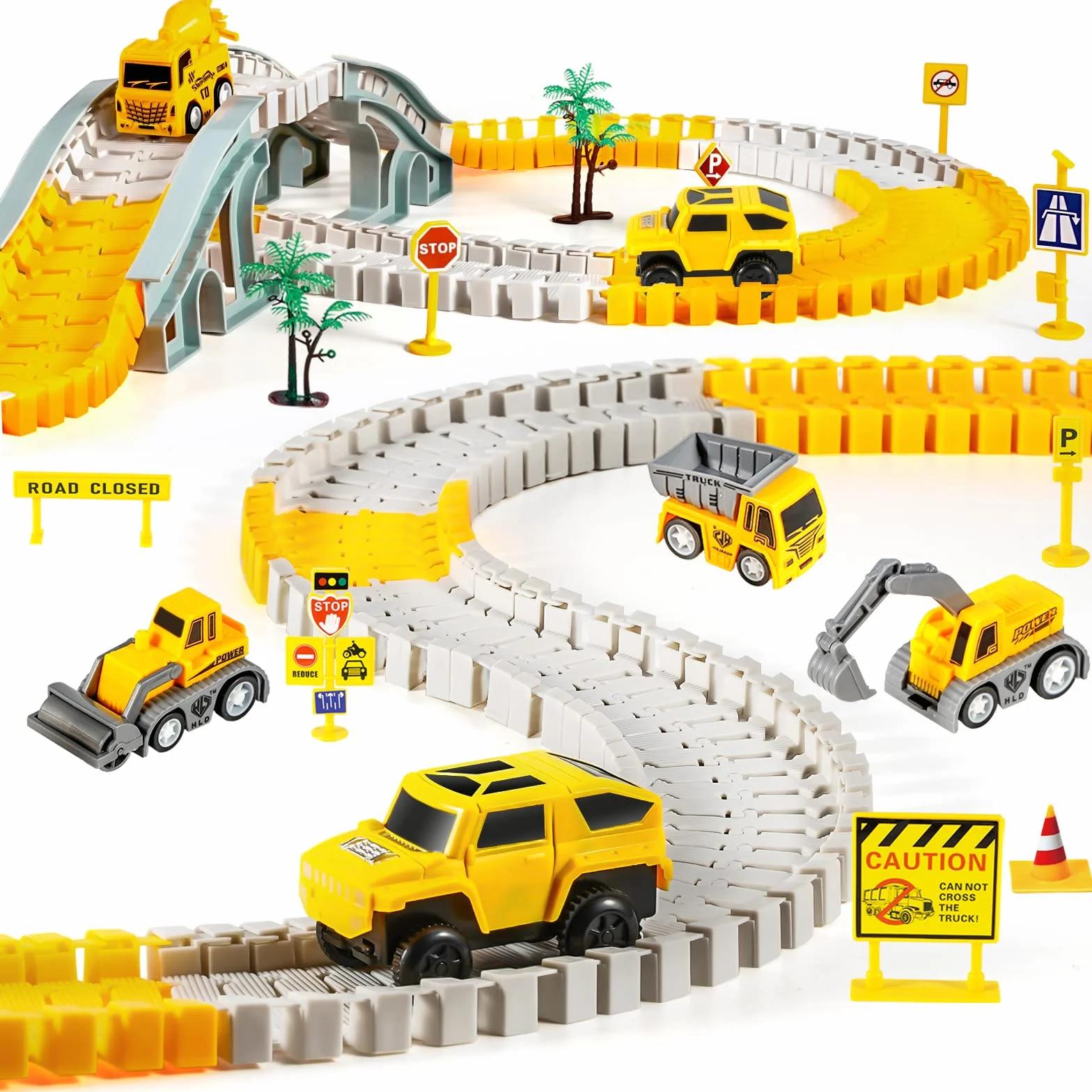 kizplays 260 Piezas Car Racing Track 6 Excavator Toy Autopista de 3 4 5 6 Años Flexible Track Crane Games Electric Car para Niños Regalo