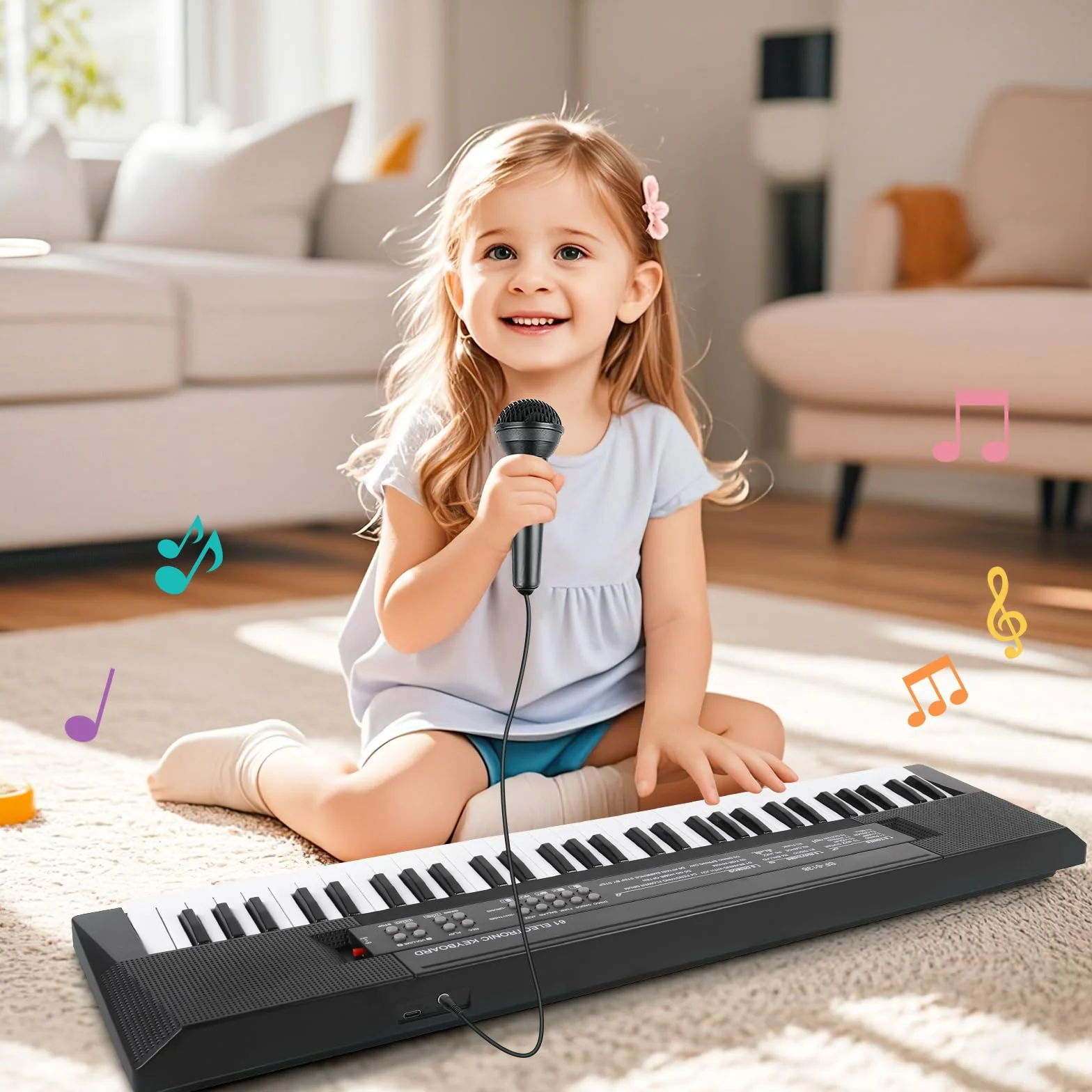Piano Teclado de 61 Teclas para Niños, Teclado Musical con Micrófono, Piano Electrónico Portátil para la Enseñanza, Juguete Regalo para Principiantes Niños y Niñas de 3 a 12 Años, Altavoces Integrados