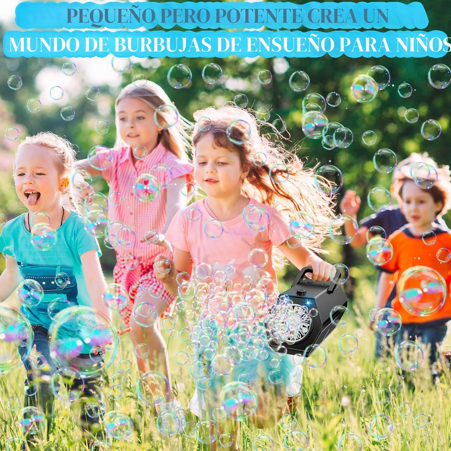 Maquina Burbujas, Más de 18.000 Burbujas por Minuto, Bubble Machine Automatico, Portátil Maquina de Burbujas para Niños, Juguetes Cumpleaños Invitados niños Fiestas Boda Exteriores (Negro)