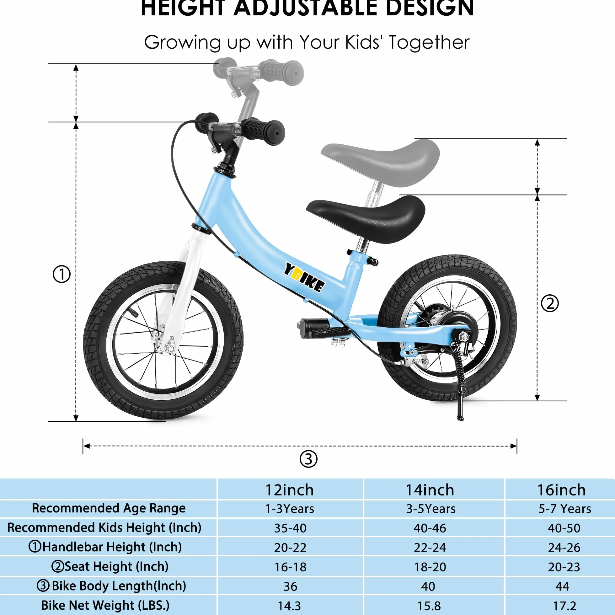 YBIKE Bicicleta De Equilibrio 2 En 1,Bicicletas para Niños Función De Doble Uso,Adecuada para Niños De 1 a 7 Años, 12,14,16 Pulgadas con Freno, Pedal, Teoría De La Formación