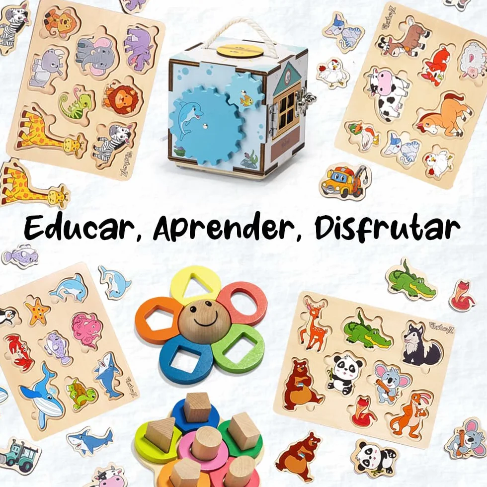 Juguetes Montessori Puzzle de Madera Animales de Granja para Bebés 1 2 3 Años