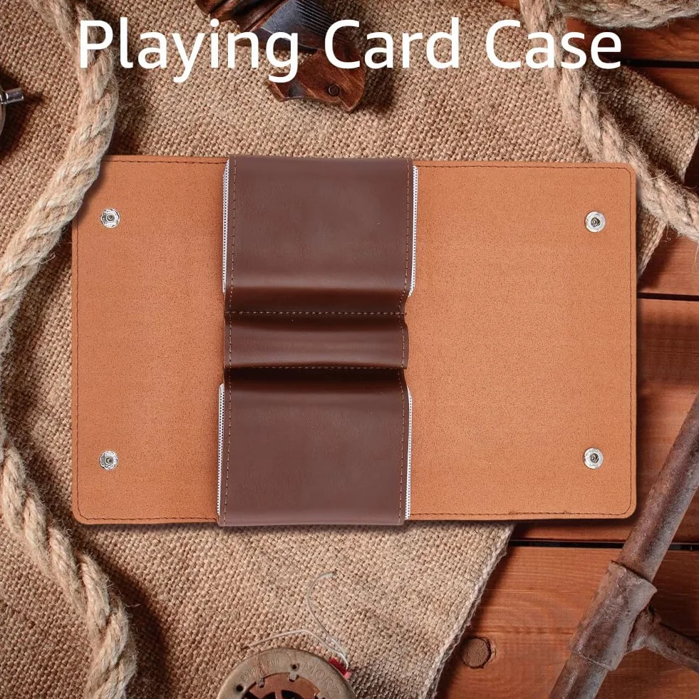 Estuche Protector de Cuero Sintético para Naipes, con Botón A Presión, Multiusos, Compatible con Billeteras, Organizador de Monedas Hecho A Mano para Póker, Bridge, Juegos de Mesa, Viajes