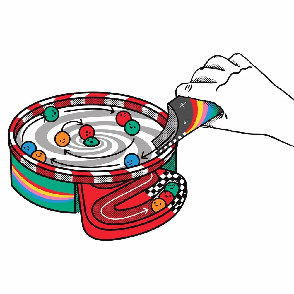 Big Potato Games Whirly Derby, ¡El Juego de Carreras de canicas más apasionante!, Juego de Mesa, A Partir de 8 Años, De 2 a 6 Jugadores, 30 Minutos por Partida, Español
