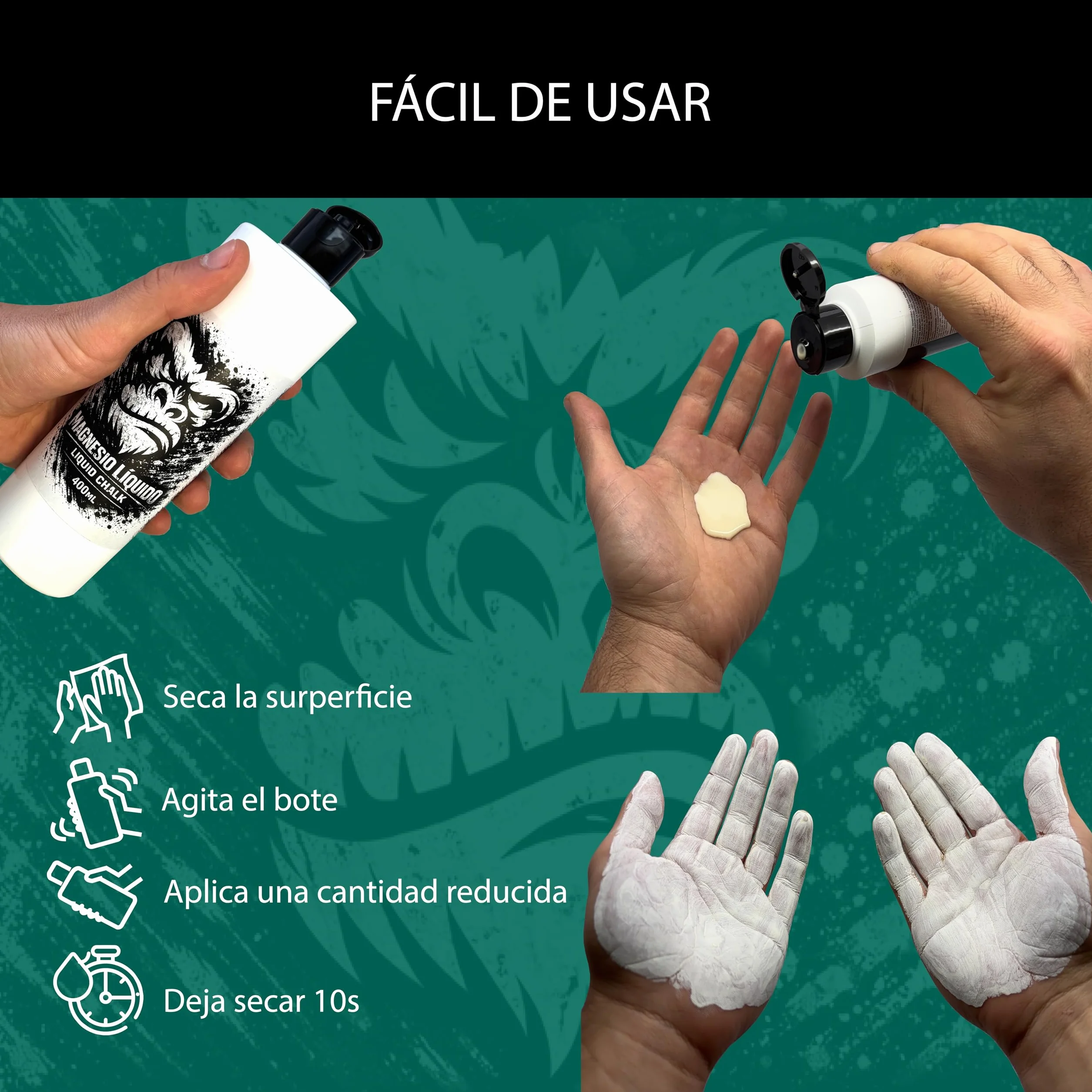 Magnesio Líquido 400mL para Escalada, Crossfit, Gimnasio, Agarre y Cuidado de Manos con Aloe Vera y Menta