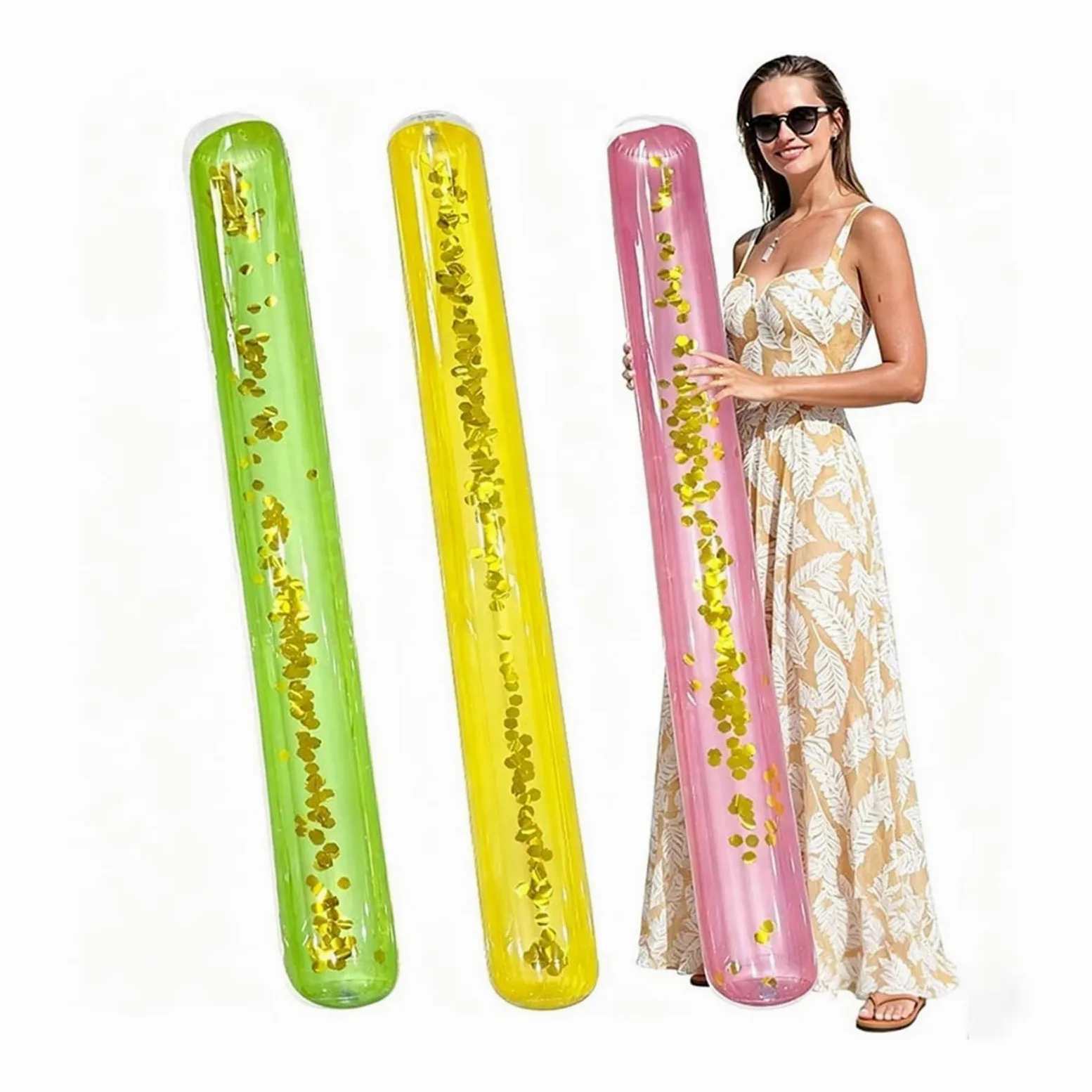 hinchables para Piscina Palos flotadores inflables for Piscina, Lentejuelas Transparentes con Purpurina, 1 Unidad