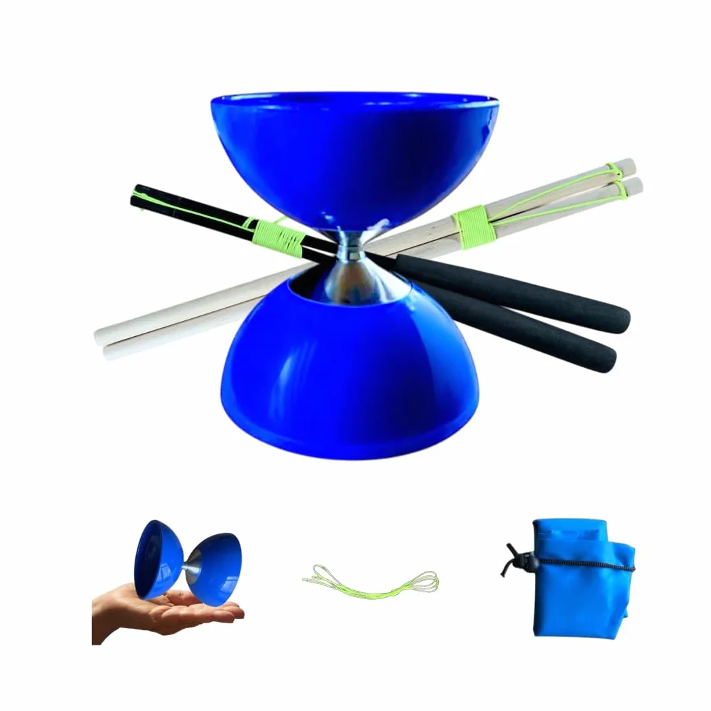 Diábolo Azul Eje Fijo Kit 2 Juegos de Palos niños y Adultos Regalo Ideal