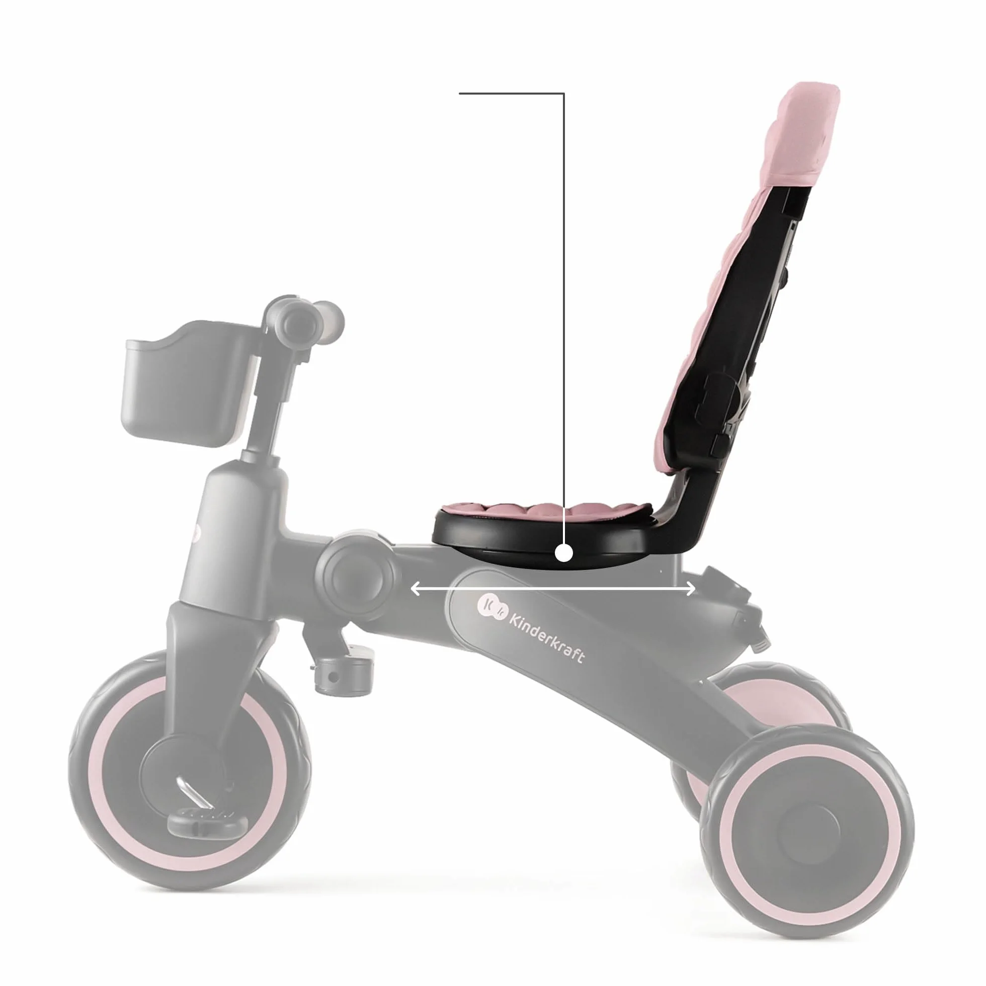 Kinderkraft JAZZ2 Triciclo 6 en 1, con función de Rueda para niños, Cochecito Plegable con Accesorios, protección UV UPF50+, de 9 Meses a 5 años, Rosa