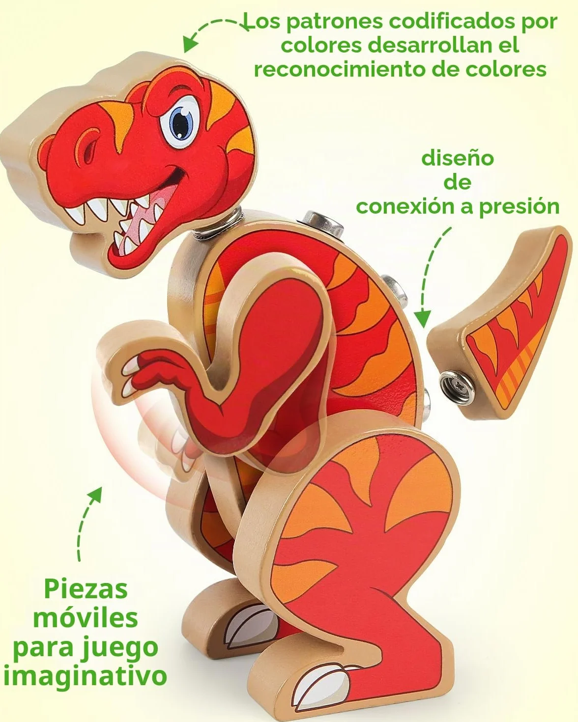 Coogam Juguetes de construcción de dinosaurio a presión, juego de dinosaurio de madera desmontable, STEM Montessori, juguete educativo de habilidades motoras finas, regalo para niños de 3, 4, 5 años