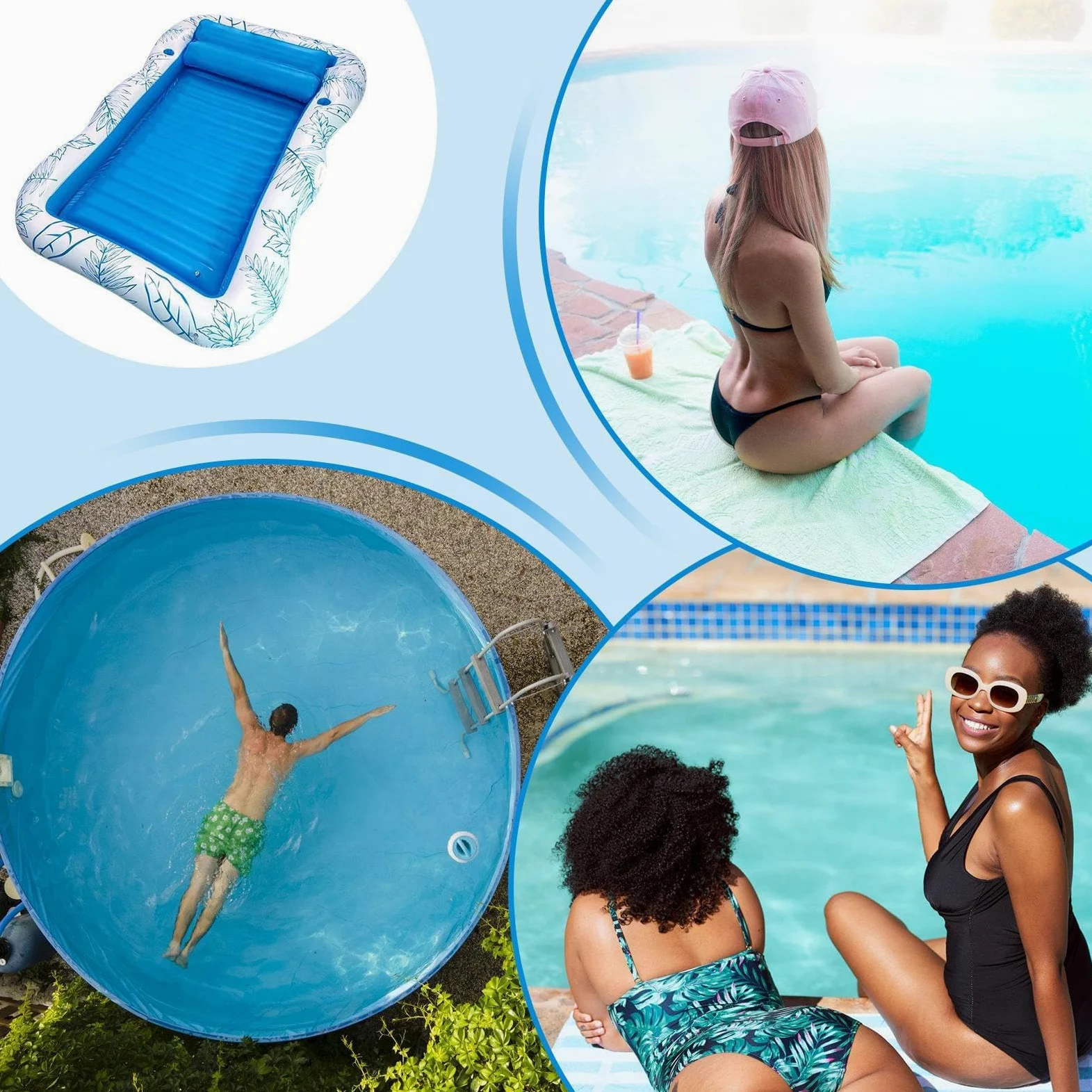 Flotador de piscina para adultos con portavasos, tumbona de natación inflable gruesa para lago de playa, respaldo de PVC a prueba de fugas, tapete de viaje portátil para relajación de vacaciones