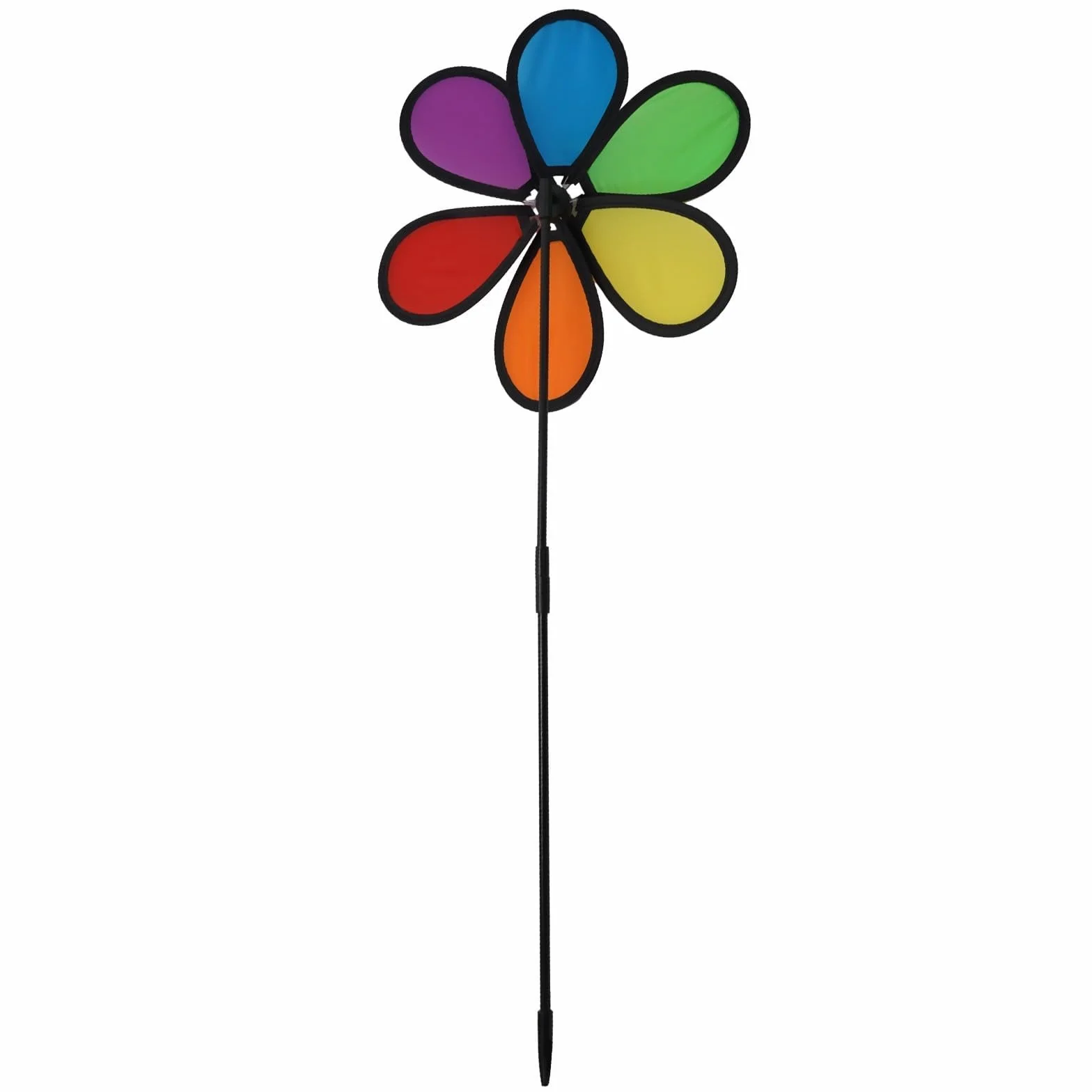 Molinillo de viento de tela colorida con cuchillas en hexacromía con bordes negros, varilla de fibra de vidrio, molinete de 28 cm para decoración del hogar, jardín, patio, adornos al aire libre y