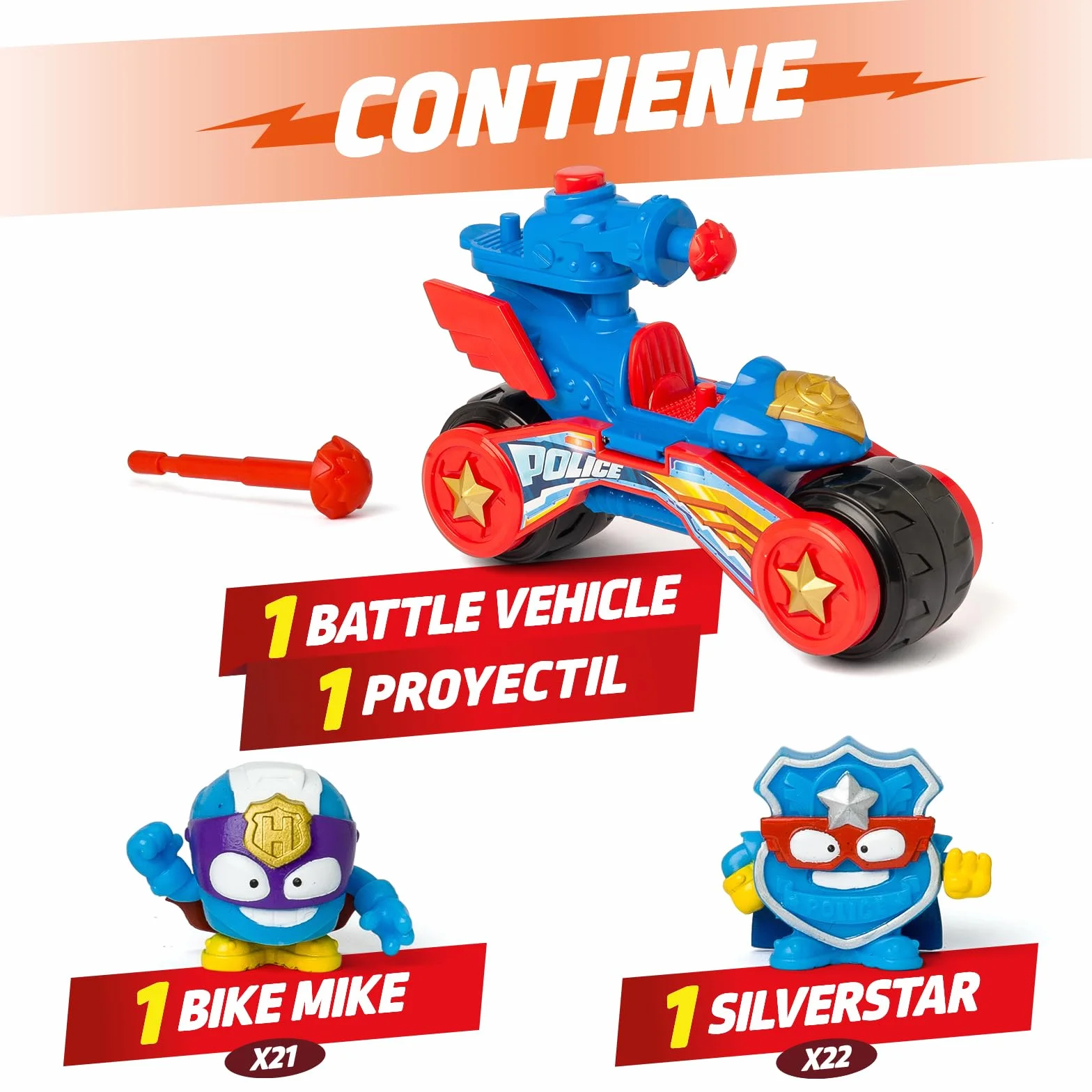SUPERTHINGS KAZOOM POWE Battle Vehicle Police Vehículo de batalla policía Serie de TV Superthings Kazoom Power 1 Vehículo 2 Figuras Exclusivas 1 Proyectil