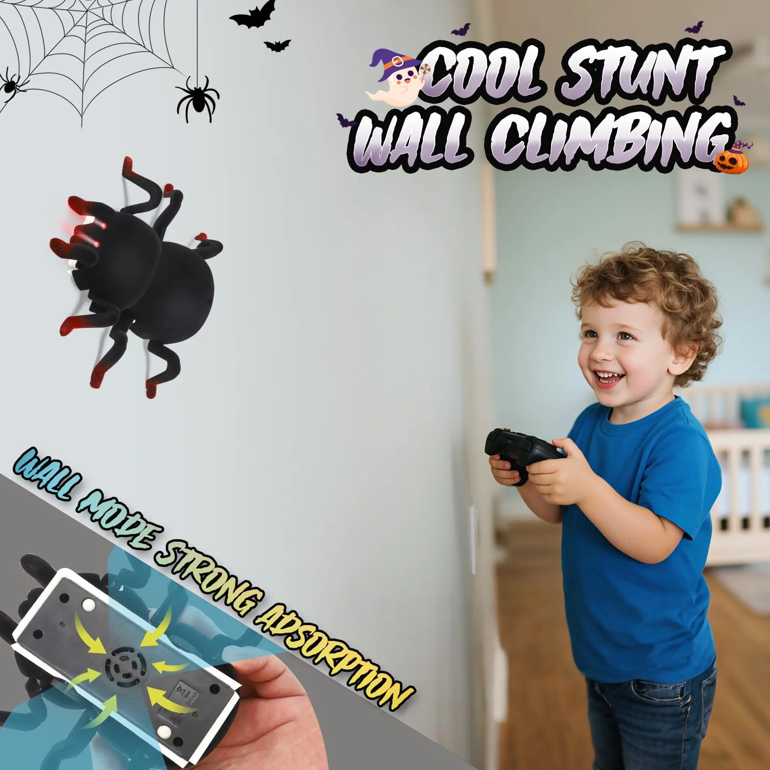 Araña RC a Control Remoto - Trepa Paredes y Techos, Recargable con Ojos LED - Juguete Robot Araña para Niños de 3 Años en Adelante Escalofriante para Niños y Niñas