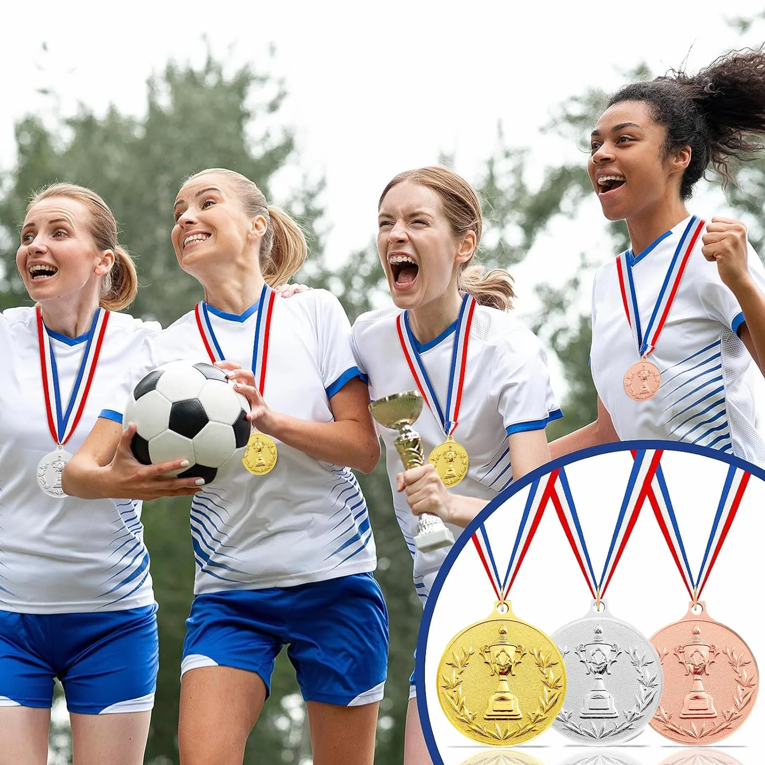 Medallas de Metal 5.0cm, Medallas de Oro Plata Bronce con Cintas para Premios Deportivos y Fiestas