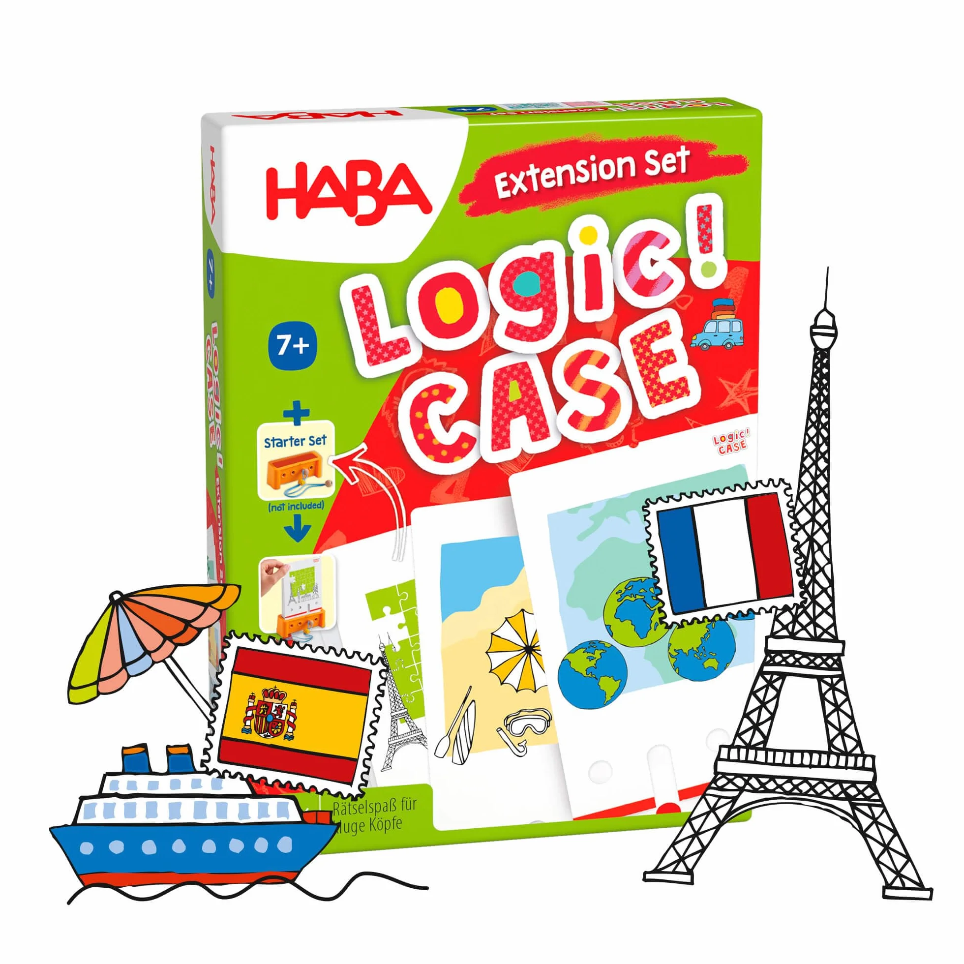 HABA Logic! Case Extension Set Vacaciones & Viajes, Juego de lógica para niños a Partir de 7 años, Juego de Rompecabezas. Juego de Viaje, Juego para 1 Jugador