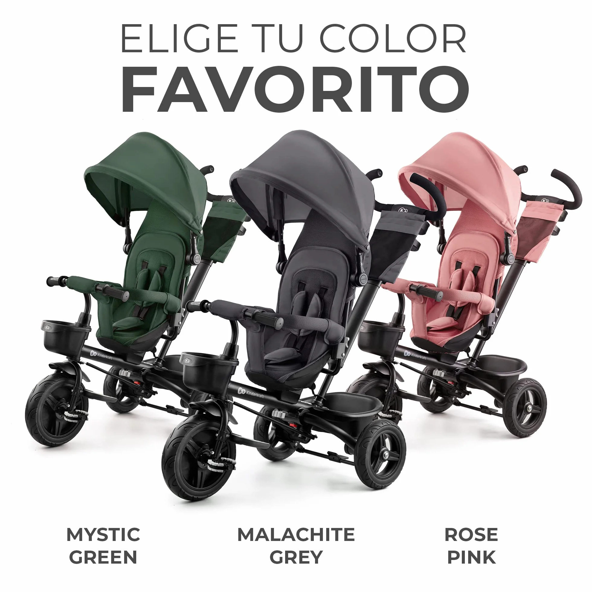 Kinderkraft Aveo Bebé, Plegable, Trike, Bicicleta para Niños, Triciclo Evolutivo, Sin Pedales, Bicicleta Bebe, con Accesorios Práctico, Dos Cestas, 9 Meses a 25 kg, Rosa