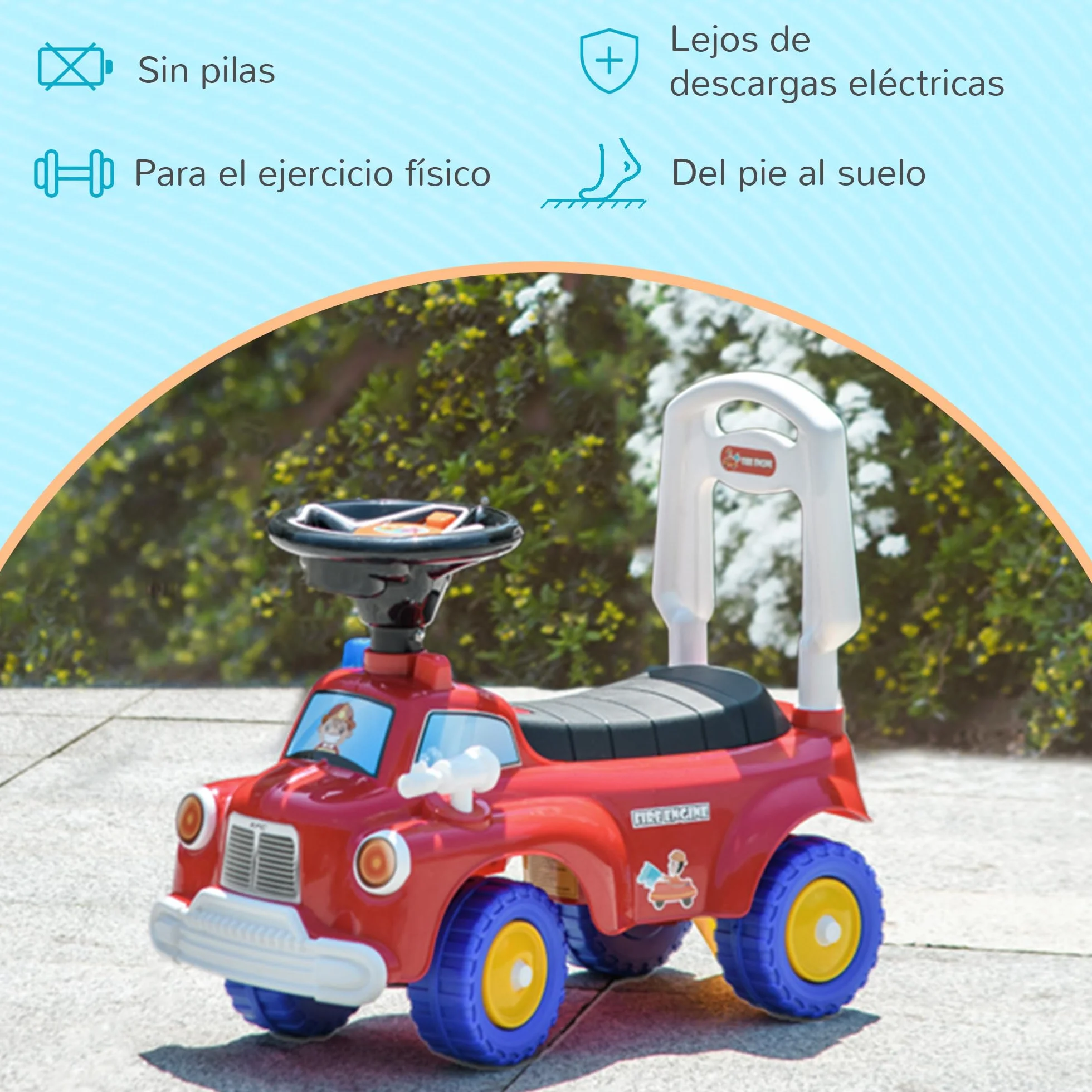 AIYAPLAY Coche Correpasillos para Niños de 18-36 Meses, Diseño de Camión de Bomberos, Correpasillos con 3 Luces, Música, Compartimento de Almacenaje y Volante, 49x24x42 cm, Rojo
