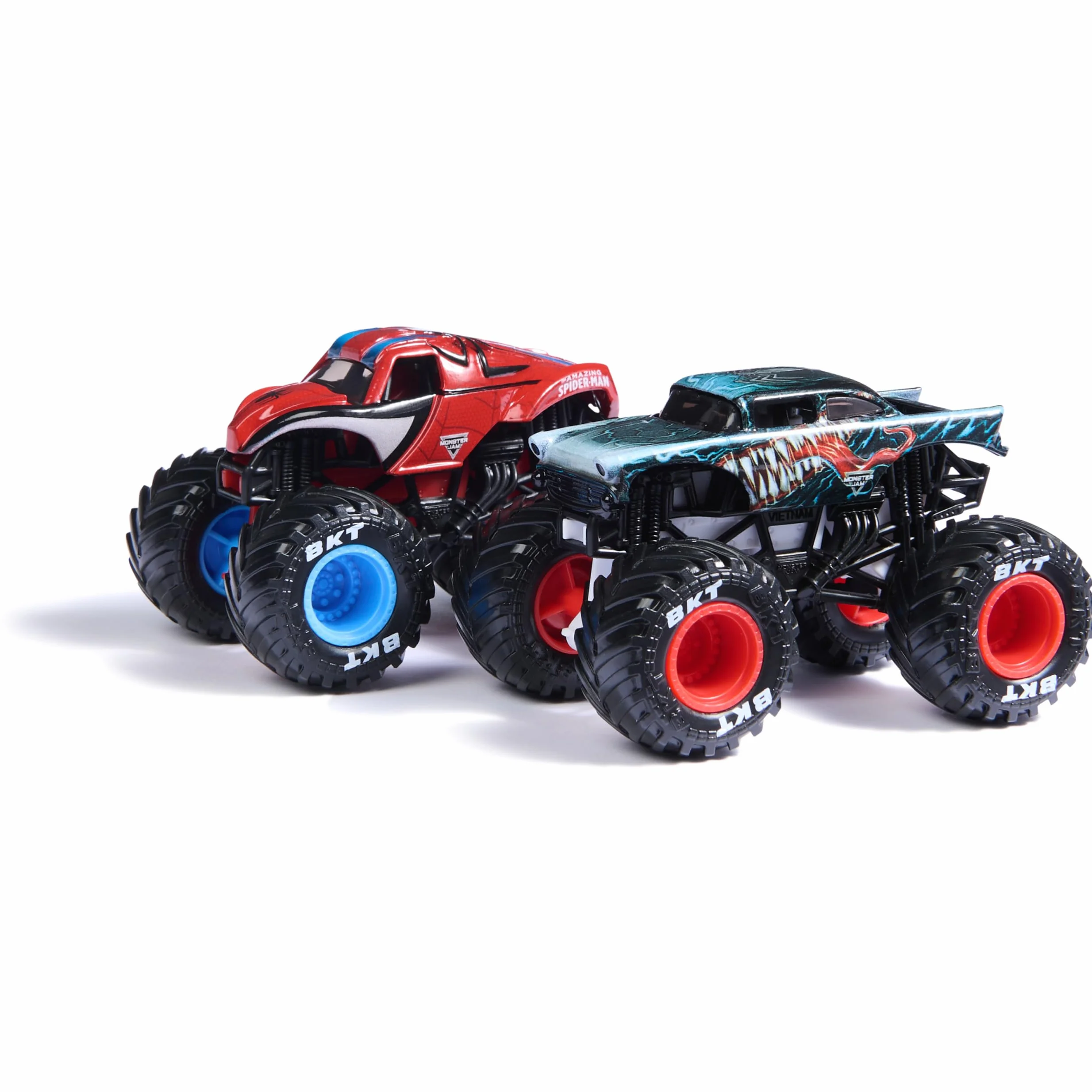 Monster Jam Pack 2 Coches Juguete Monster Truck Marvel Oficial Escala 1:64 Metálicos Venom Spiderman