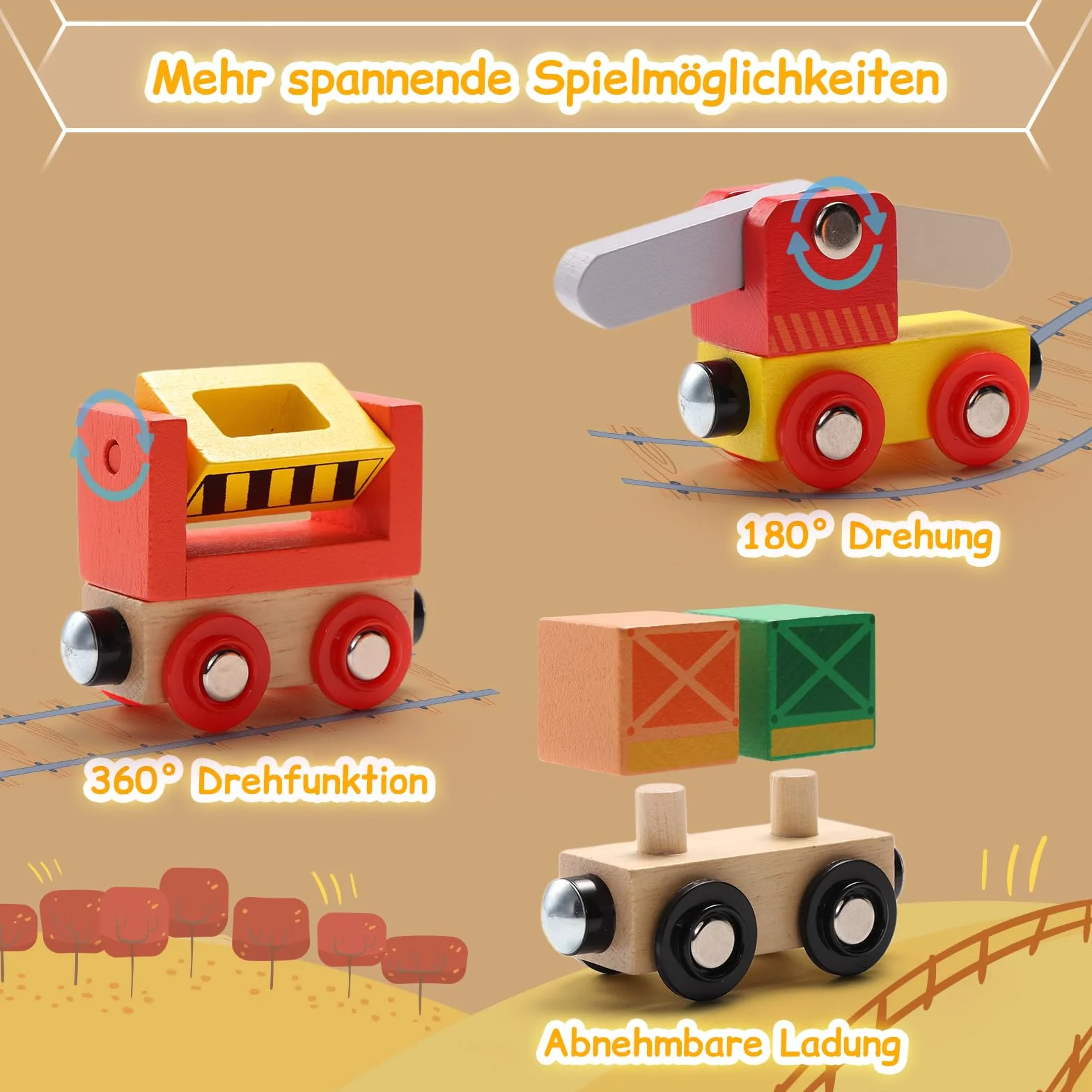 SainSmart Jr. Wooden Train Set 12 PCS - Train Toys with Storage Box, Magnetic Toy Trains Compatible with All Major Brands, Gift for Toddlers, Boys and Girls Aged 3+
