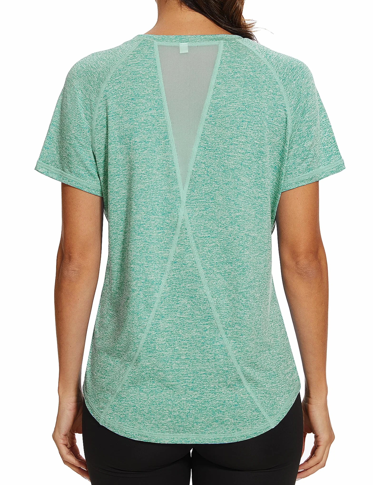 Camiseta Deportiva para Mujer Espalda Malla Ajuste Holgado Yoga Correr Ligera Cuello Redondo Manga Corta