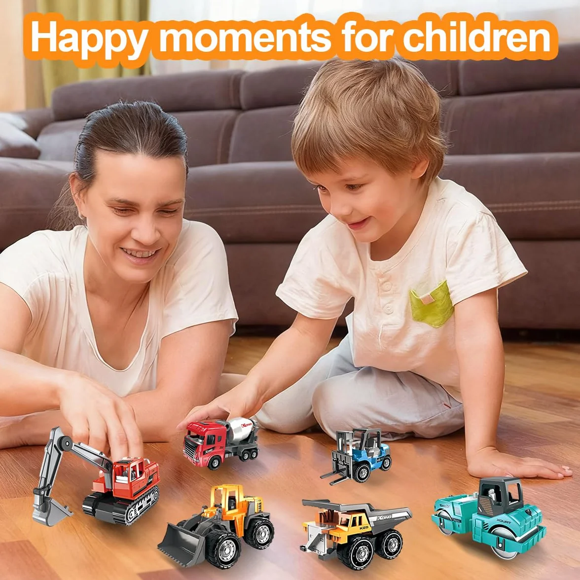 Camiones de Construcción Juguetes, 6PCS Camiones Juguetes, Mini Coches Vehículos de Construcción, Set de Vehículos Push and Go con Grúa, Excavadora, Educación Regalos