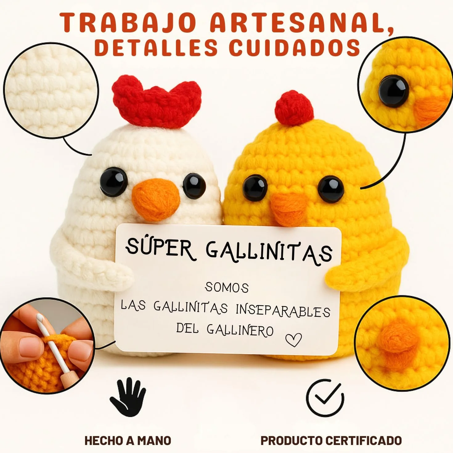 Super Gallinitas© | Regalo Original para Amigas | Idea Sorpresa Colega Companera Mejor Amiga BFF | Cumpleanos Fiesta Secret Santa Pascua | Peluche Hecha a Mano| Divertido & Cute | Amistad Inseparable