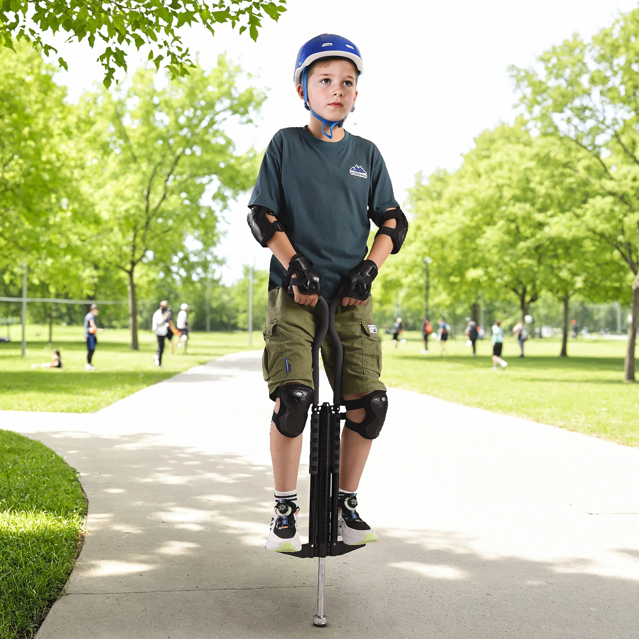 Relaxdays Pogo Stick para niños, Saltador Acolchado, Antideslizante, Acero Inoxidable, hasta 60 kg, 103x29x6 cm, Negro