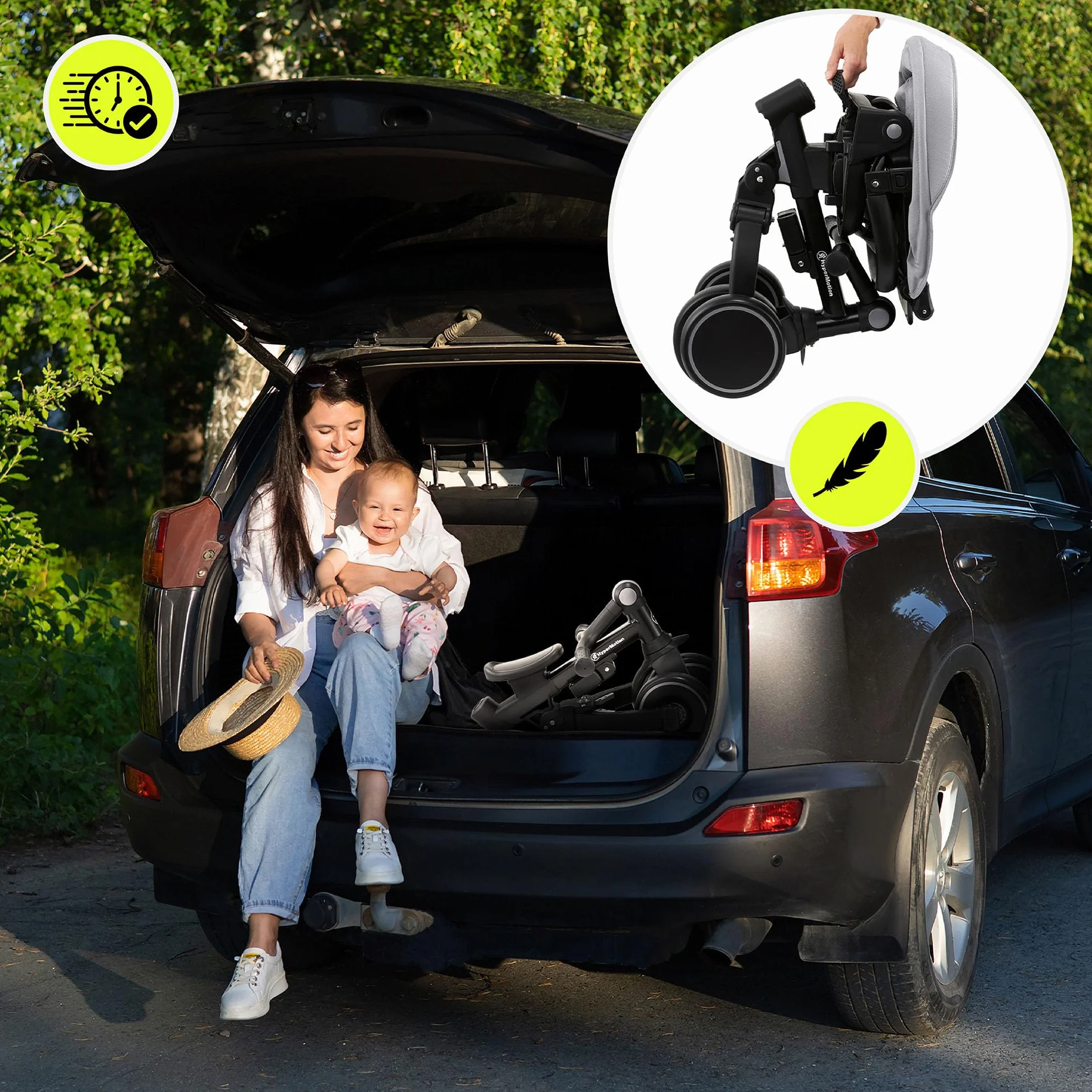 HyperMotion Triciclo Evolutivo 8 en 1 con Asiento Giratorio 360° – Triciclo Bebe Reclinable y Plegable con Capota, Arnés y Barra de Empuje – Trike Infantil para Niños de 1 a 5 Años