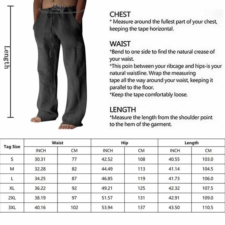 Pantalones de Lino para Hombre Casuales de Verano con Bolsillos Color Sólido Holgados con Cordón