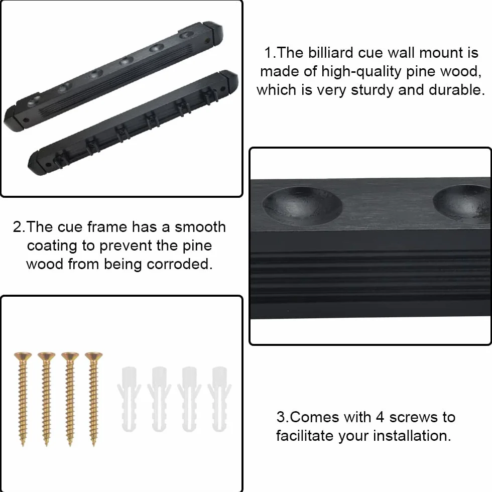 Soporte Billar Rack 6 Cue de Madera Montado en la Pared para Snooker