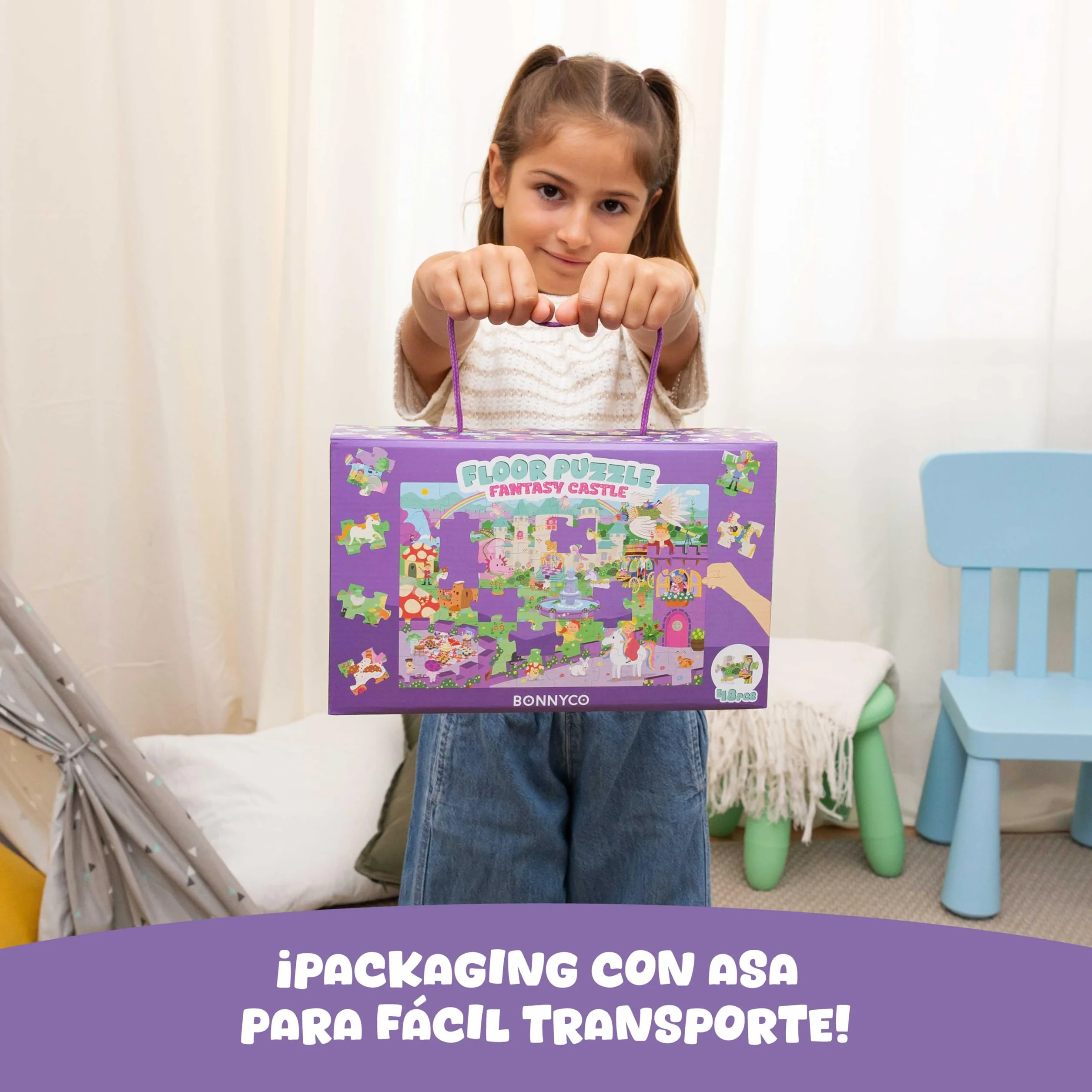 BONNYCO Puzzle Niños XXL Castillo de Fantasía 48 Piezas Gigante 92 x 62 cm Juguetes Educativos 2-8 Años