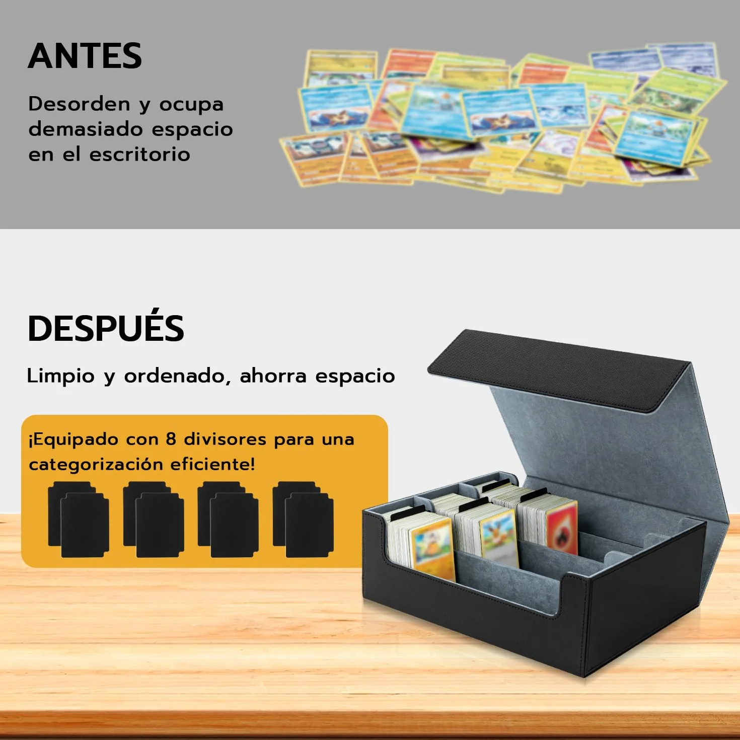 Caja Cartas para MTG, Card Deck Box para 1800+ Cartas Con Compartimento, Magnetic Flip Box con Cuero de PU para Cartas de Magic Commander TCG - [Negro]