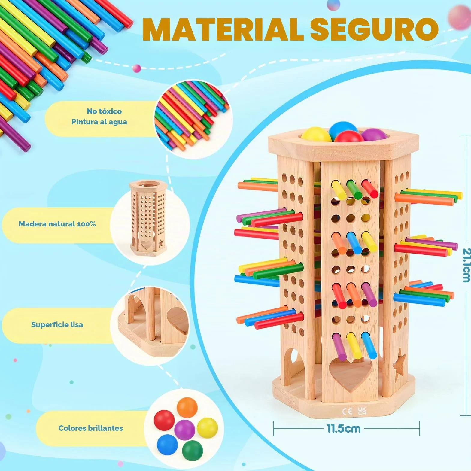 Juego Montessori, Juegos de Mesa 3, 4, 5, 6 años, Juegos Educativos Matematicas con 42 Palitos de Colores y un Dado, Juguete Familiar para Viajar al Aire Libre con Niños