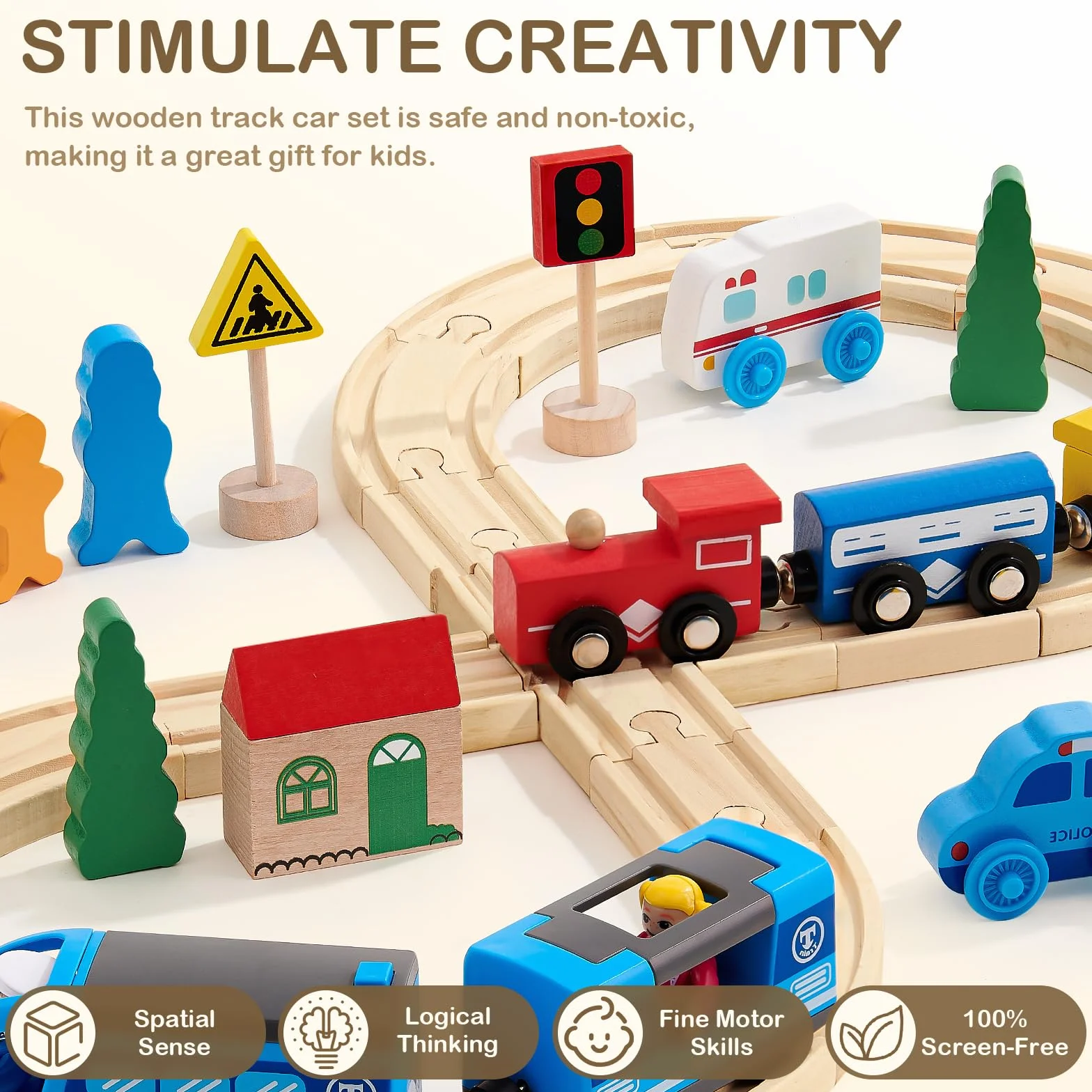 Atoylink Trenes de Juguetes Magnéticos de Madera con Tren Eléctrico, Pistas de Madera para Niños 3-7 Años