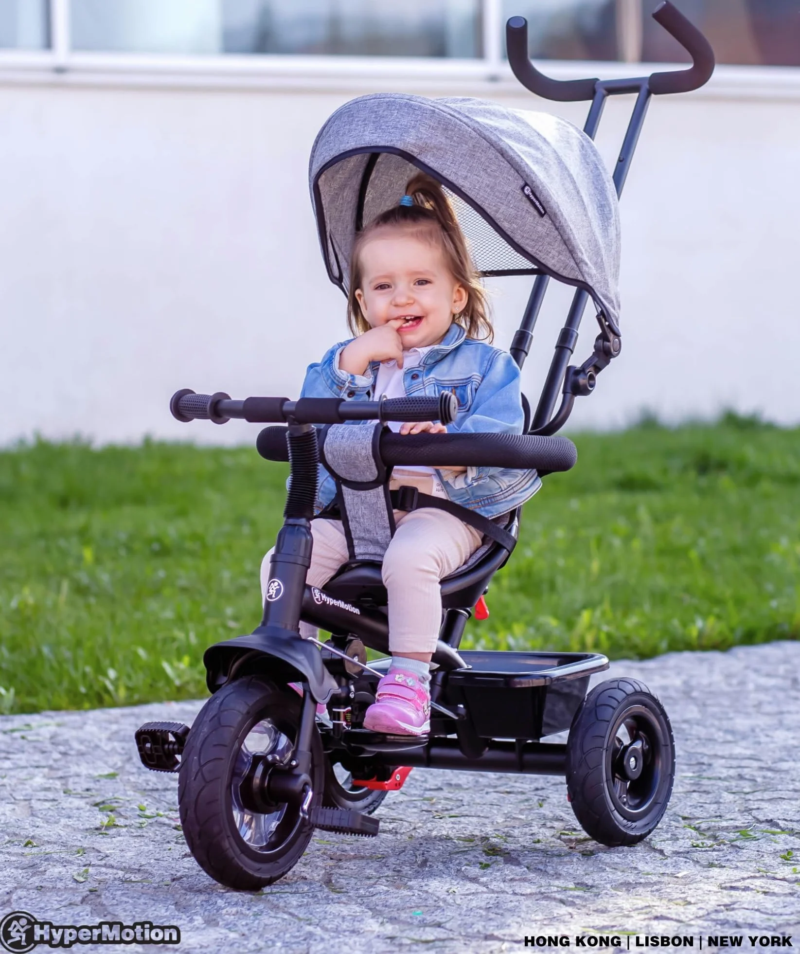HyperMotion Triciclo Infantil con Manillar para Padres - Bici Bebé 1 Año Evolutiva hasta 20kg - Modelo Similar Kinderkraft con Barra de Empuje - Saltador Bebe Gris