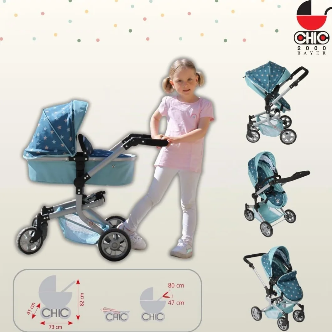 Bayer Chic 2000 Cochecito de muñecas Mika 2 en 1 Plegable Mango Ajustable 47-80 cm